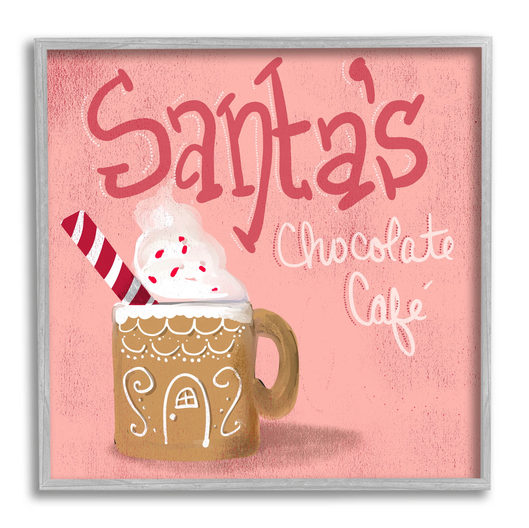 Stupell Industries Santa's Chocolate Cafe Sign Graphic Art Gray Framed Art Print Wall Art, Design by The Saturday Evening Post