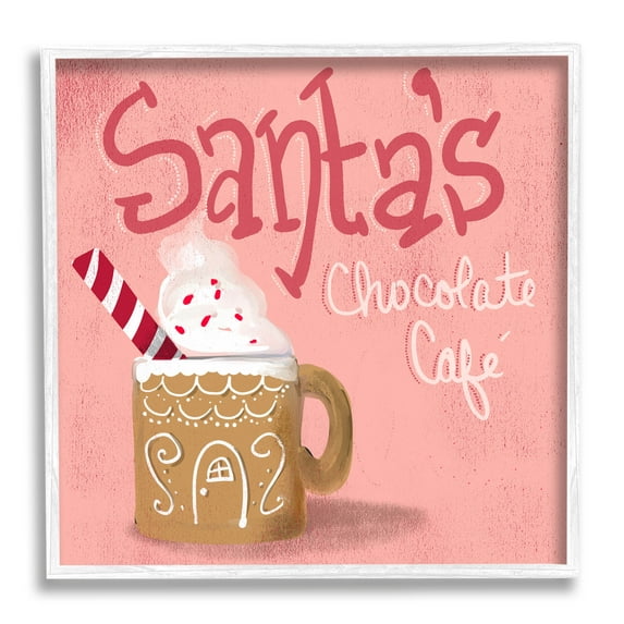 Stupell Industries Santa's Chocolate Cafe Sign Graphic Art White Framed Art Print Wall Art, Design by The Saturday Evening Post
