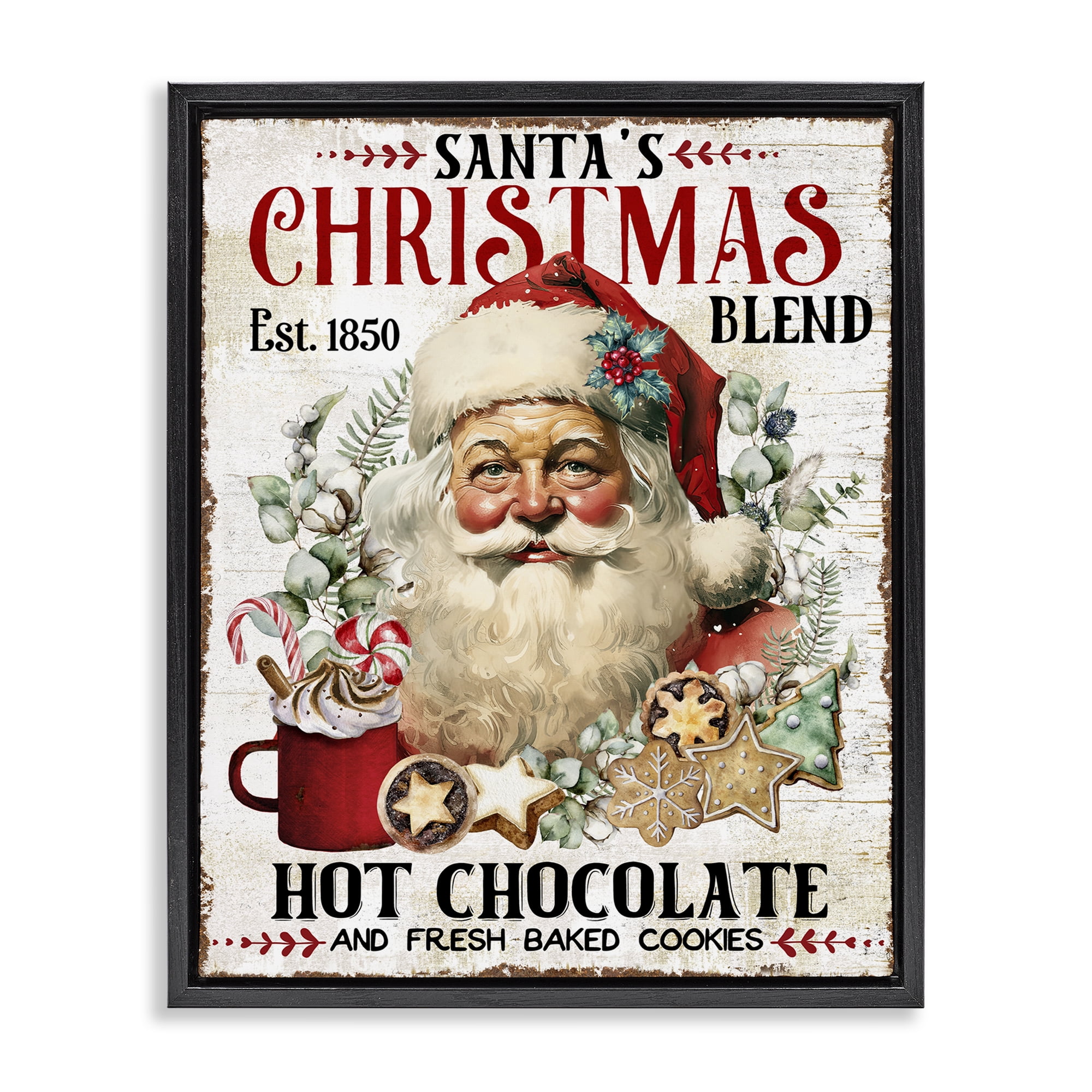 Stupell Industries Santa's Christmas Blend Holiday Painting Black Floater Framed Canvas Art Prints Wall Art, 25 x 31
