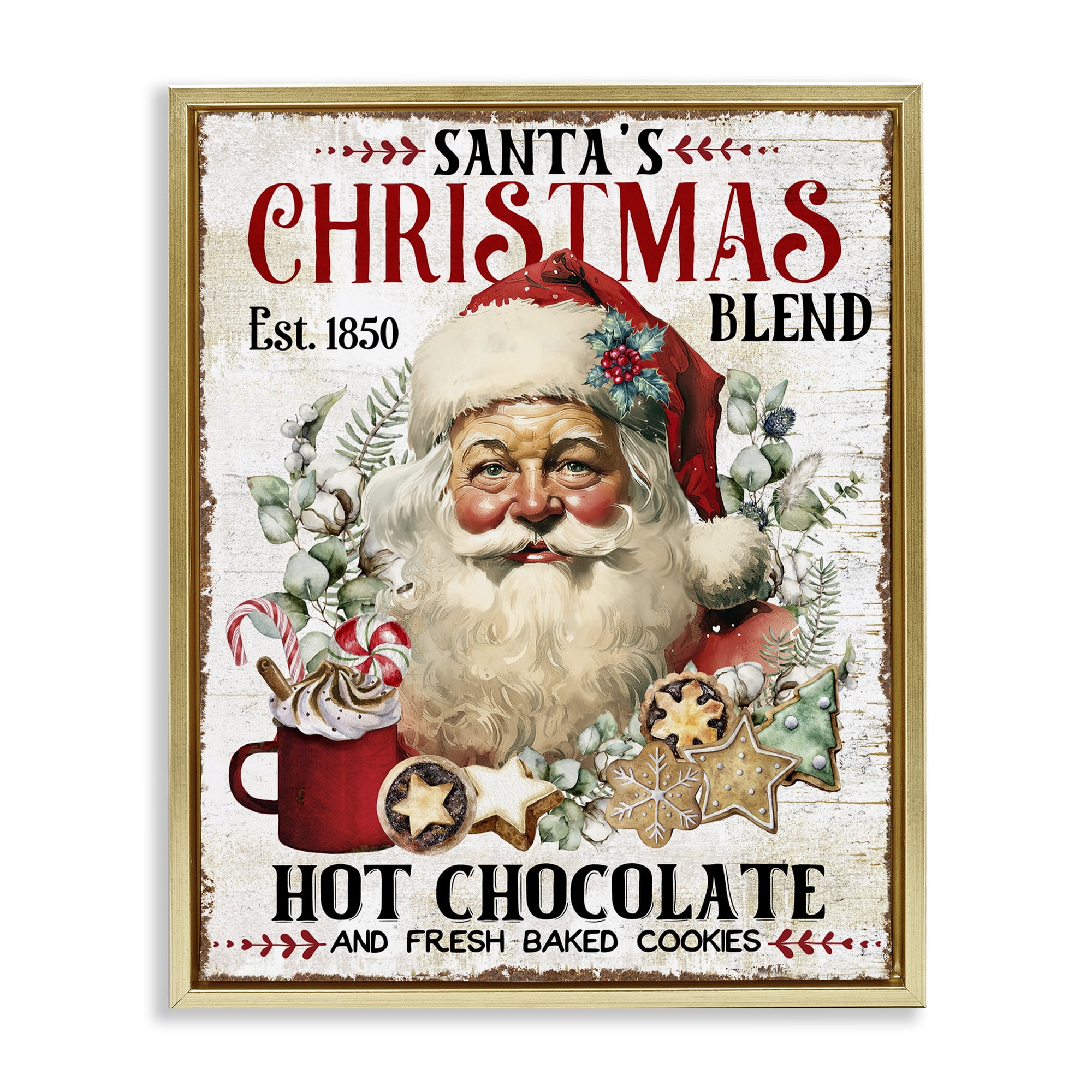Stupell Industries Santa's Christmas Blend Holiday Painting Gold Floater Framed Canvas Art Prints Wall Art, 17 x 21