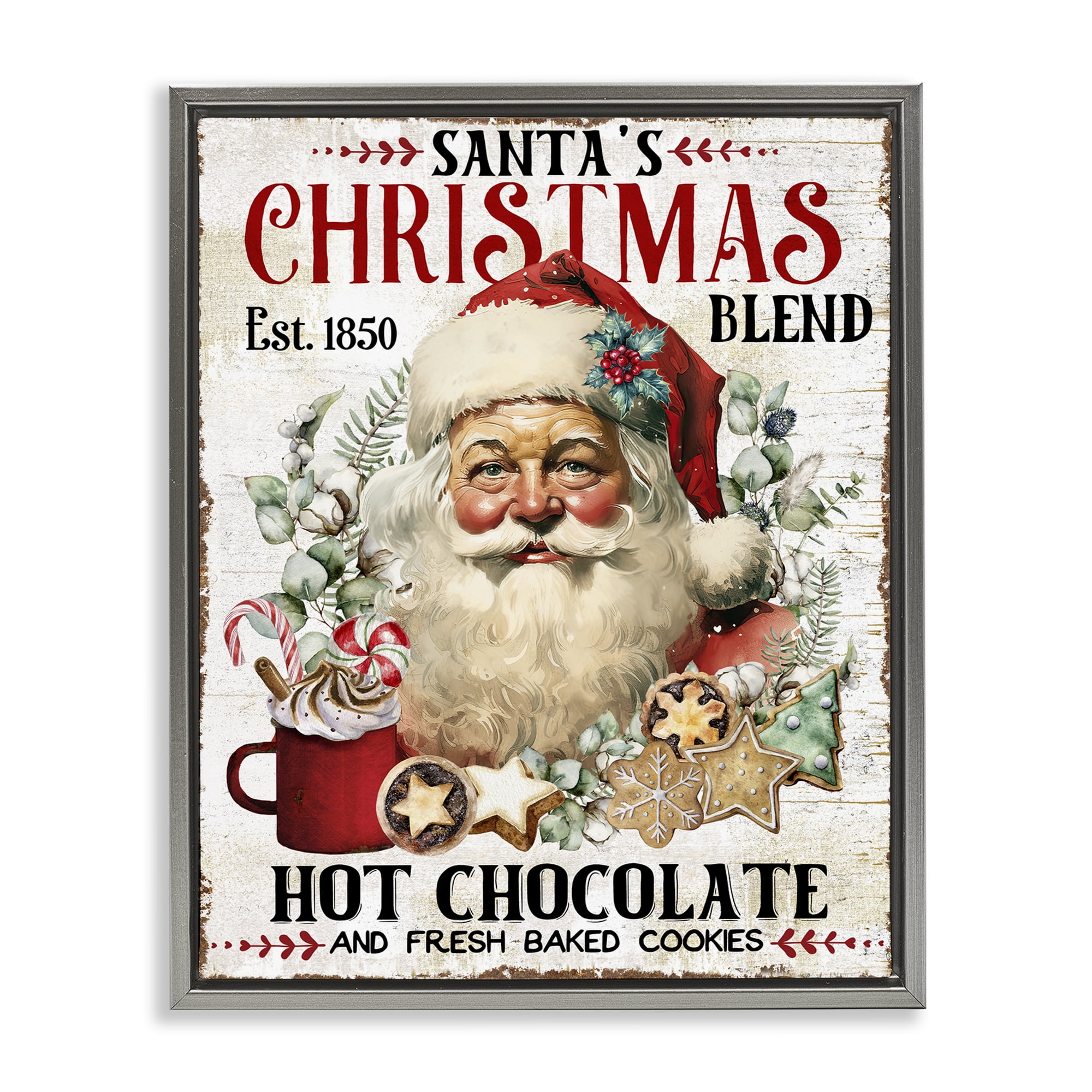 Stupell Industries Santa's Christmas Blend Holiday Painting Gray Floater Framed Canvas Art Prints Wall Art, 17 x 21