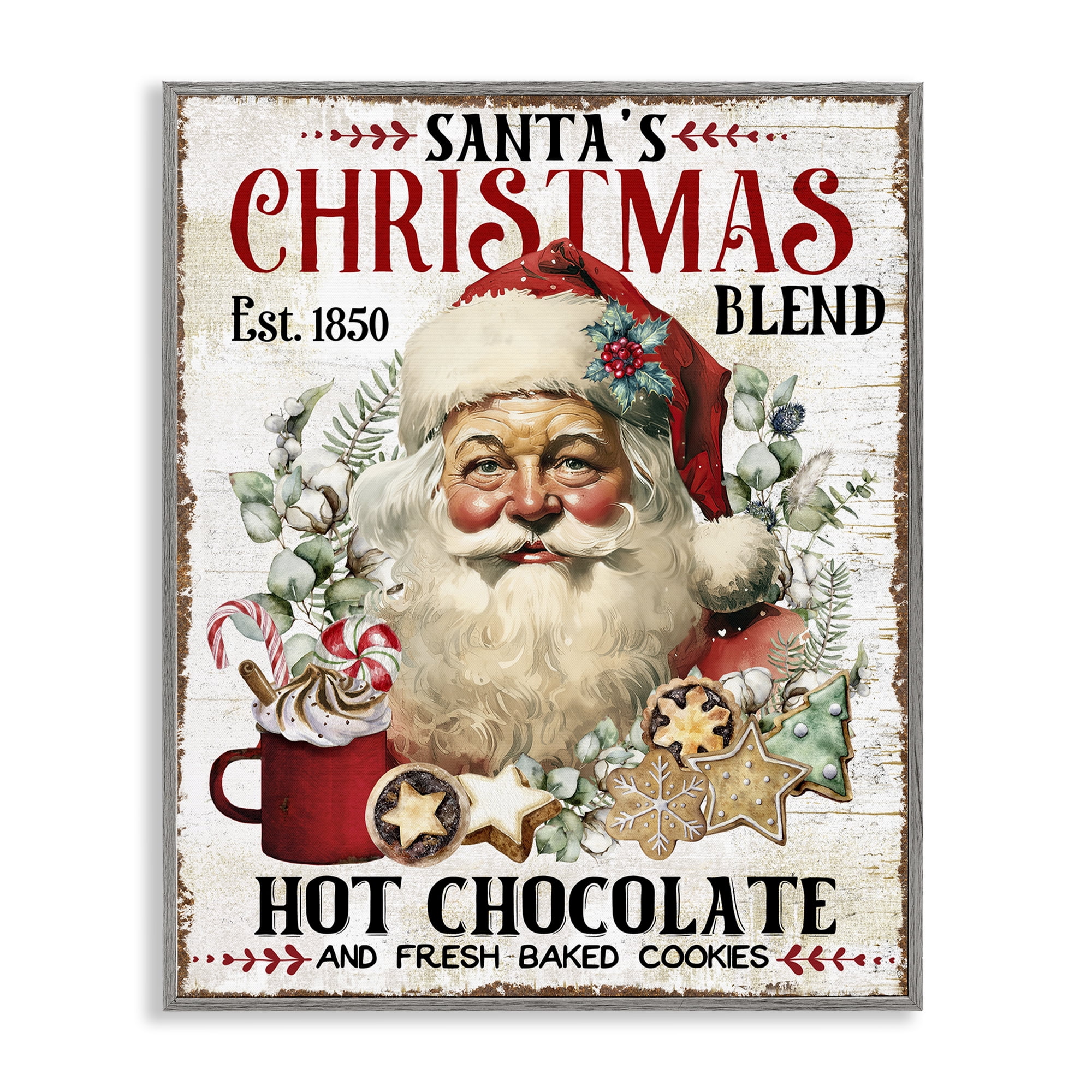 Stupell Industries Santa's Christmas Blend Holiday Painting Gray Framed Art Prints Wall Art, 16 x 20