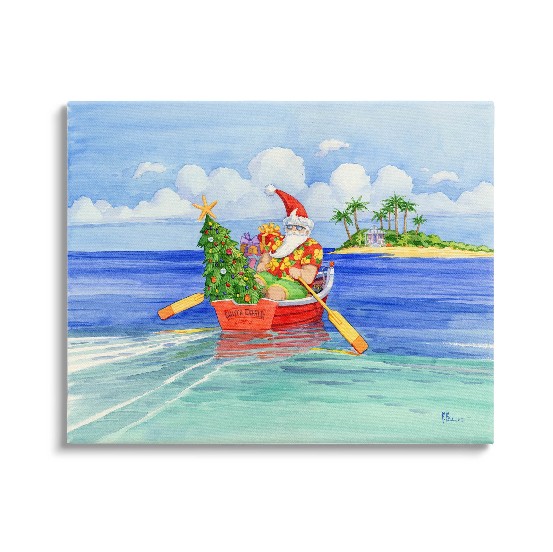 Stupell Industries Santa's Delivery Tropical Christmas Boat Painting Gallery Wrapped Canvas Print Wall Art, Design by Paul Brent