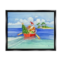 Stupell Industries Santa's Delivery Tropical Christmas Boat Painting Jet Black Floating Framed Canvas Print Wall Art, Design by Paul Brent
