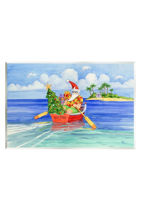Industries Santa's Delivery Tropical Christmas Boat Painting Unframed Art Print Wall Art, Design by Paul Brent
