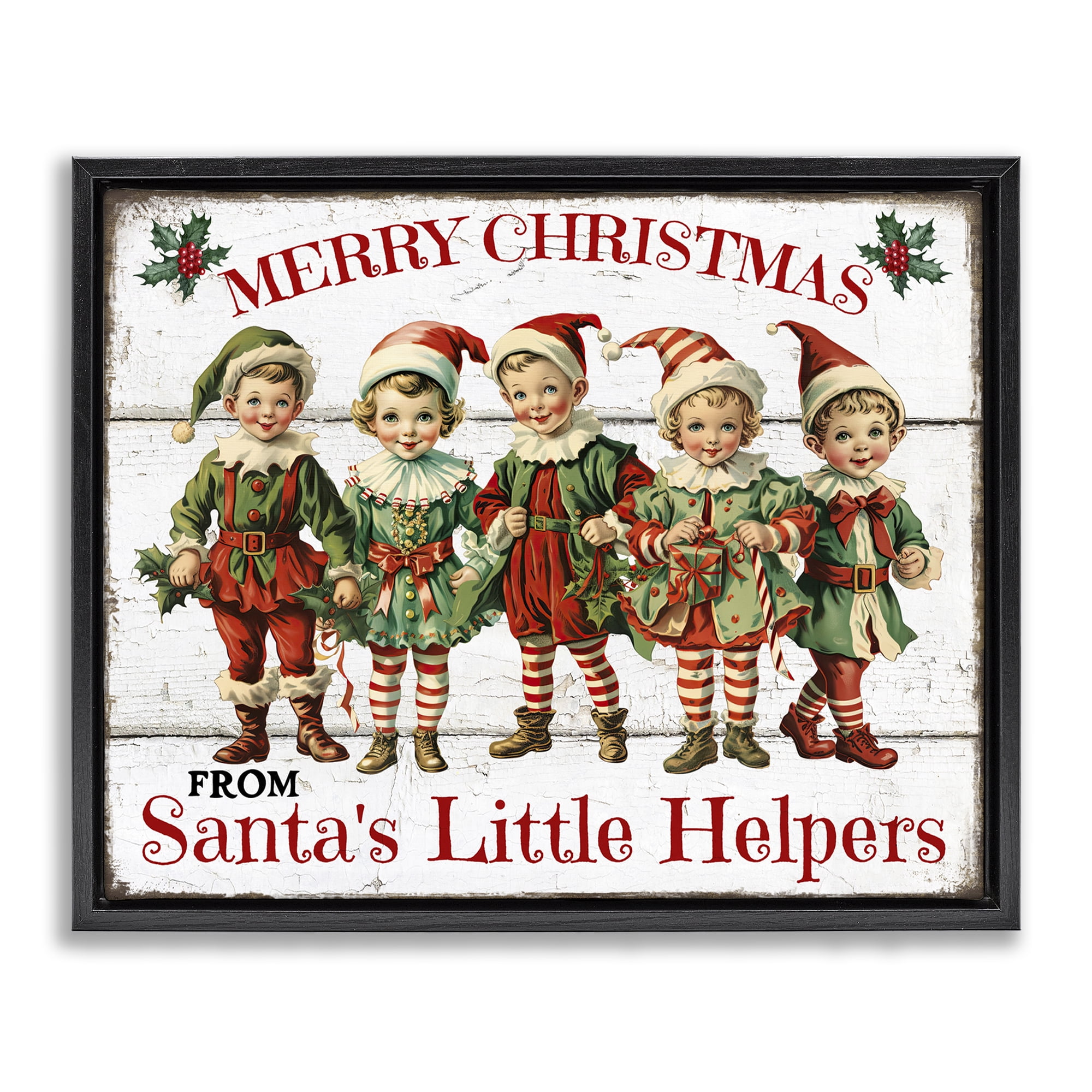 Stupell Industries Santa's Helpers Elves Holiday Painting Black Floater Framed Canvas Art Prints Wall Art, 31 x 25