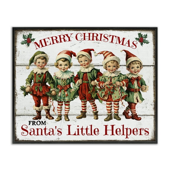 Stupell Industries Santa's Helpers Elves Holiday Painting Black Framed Art Prints Wall Art, 14 x 11