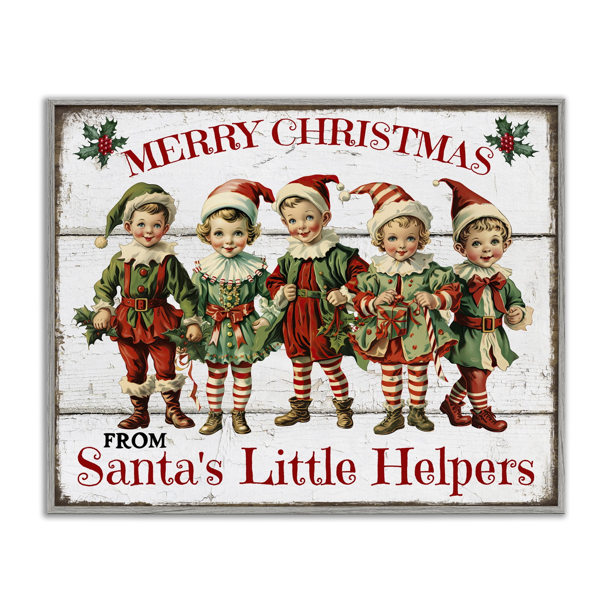 Stupell Industries Santa's Helpers Elves Holiday Painting Gray Framed Art Prints Wall Art, 20 x 16