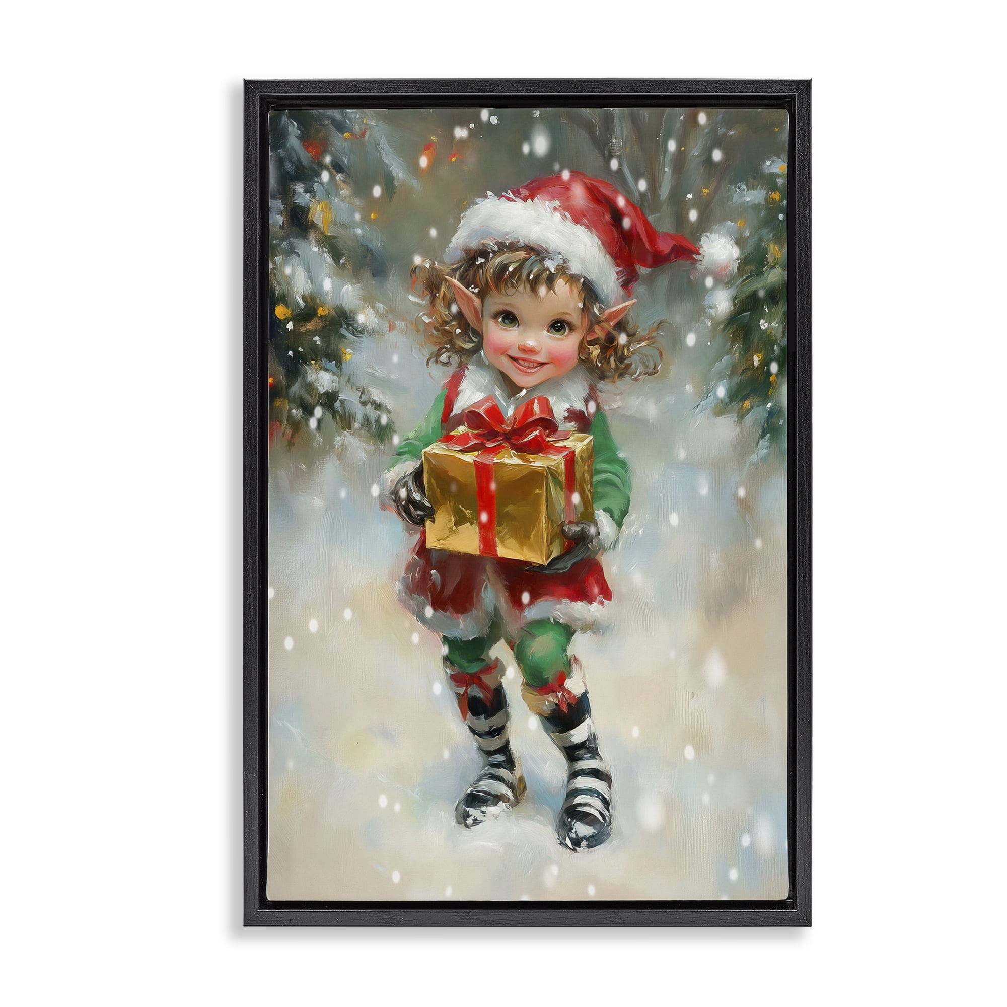 Stupell Industries Santa's Little Elf Black Framed Floater Canvas Wall Art, design by Tina LeCour