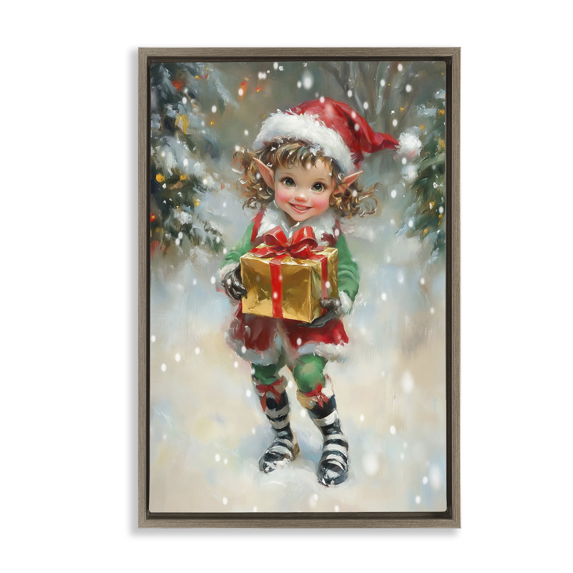 Stupell Industries Santa's Little Elf Brown Framed Floater Canvas Wall Art, design by Tina LeCour