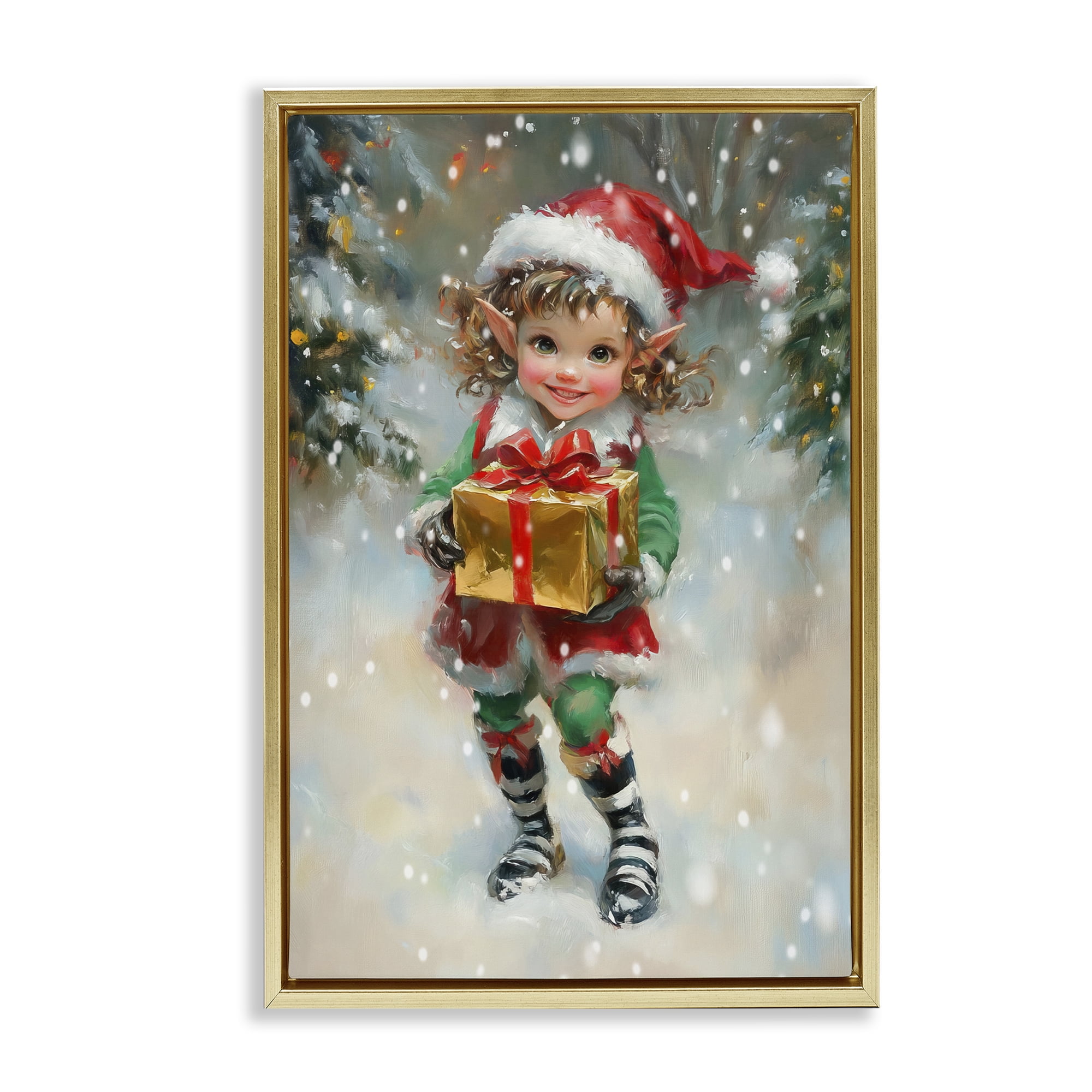Stupell Industries Santa's Little Elf Gold Framed Floater Canvas Wall Art, design by Tina LeCour