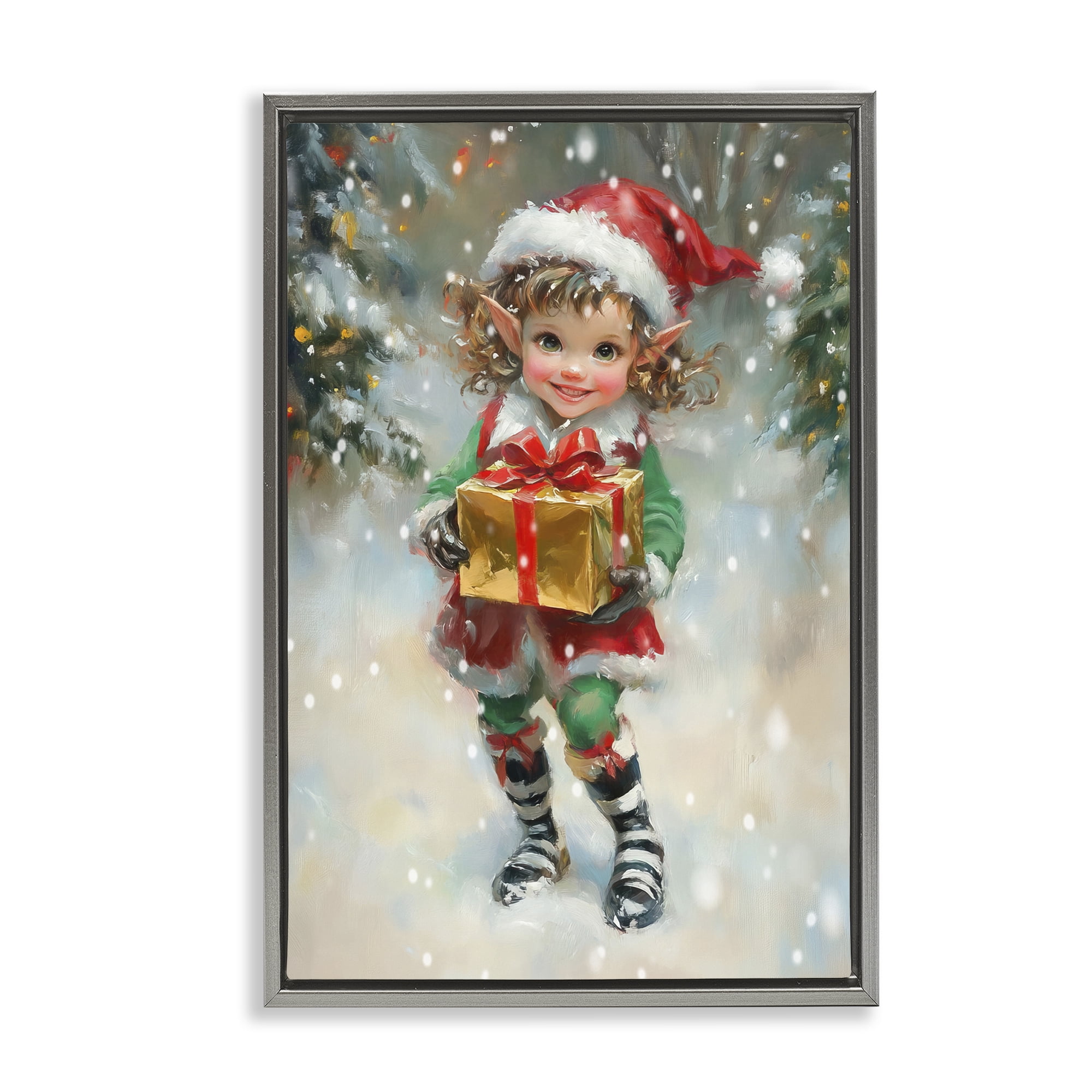 Stupell Industries Santa's Little Elf Gray Framed Floater Canvas Wall Art, design by Tina LeCour