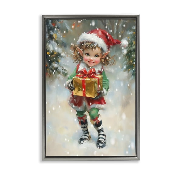 Stupell Industries Rustic Lodge Santa's Little Elf Gray Floating Frame Canvas Art, 21 x 31, by Tina LeCour