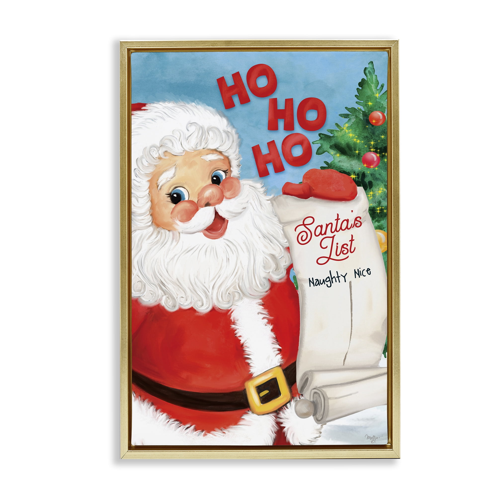 Stupell Industries Santa's Naughty Nice List Holiday Painting Gold Floater Framed Art Print Wall Art, 17 x 25