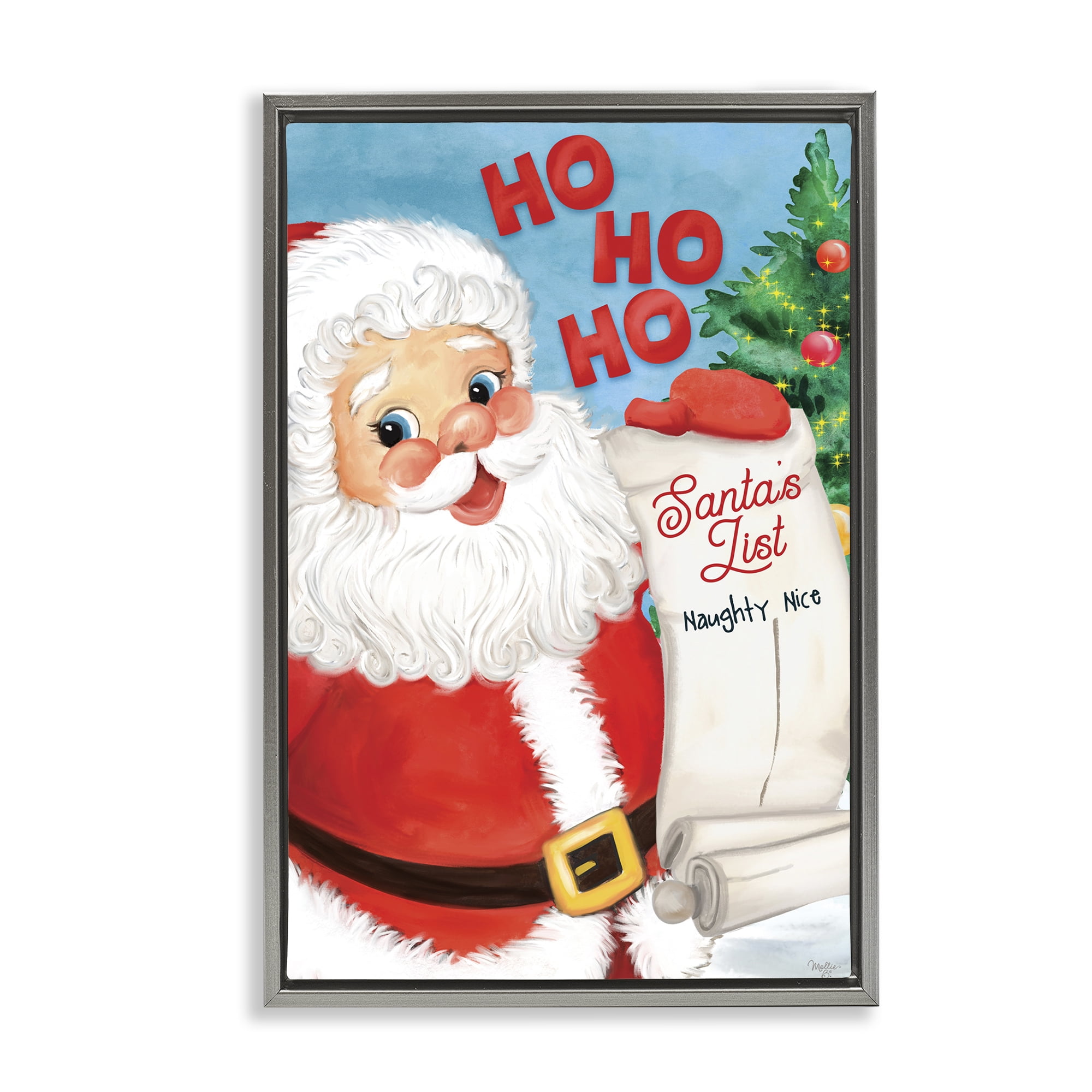Stupell Industries Santa's Naughty Nice List Holiday Painting Gray Floater Framed Art Print Wall Art, 17 x 25