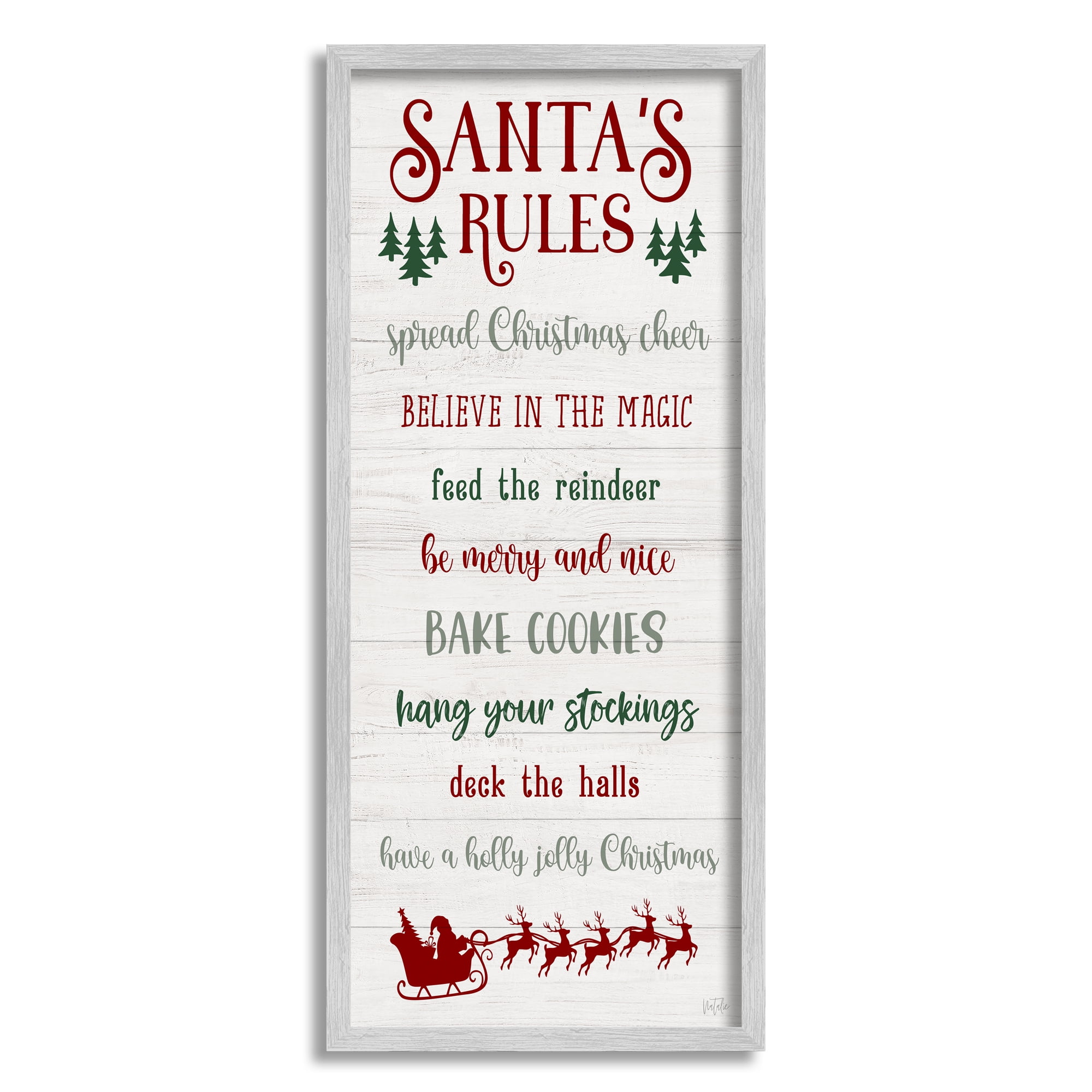 Stupell Industries Santa's Rules Holiday Holiday Painting Gray Framed Art Print Wall Art, 10 x 24