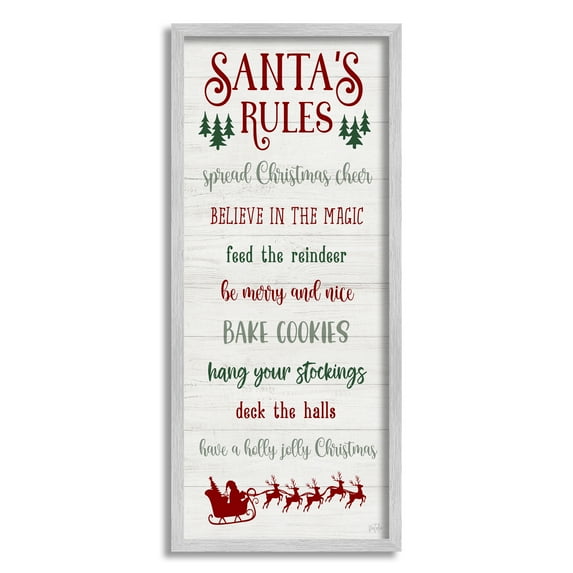 Stupell Industries Santa's Rules Holiday Holiday Painting Gray Framed Art Print Wall Art, 13 x 30