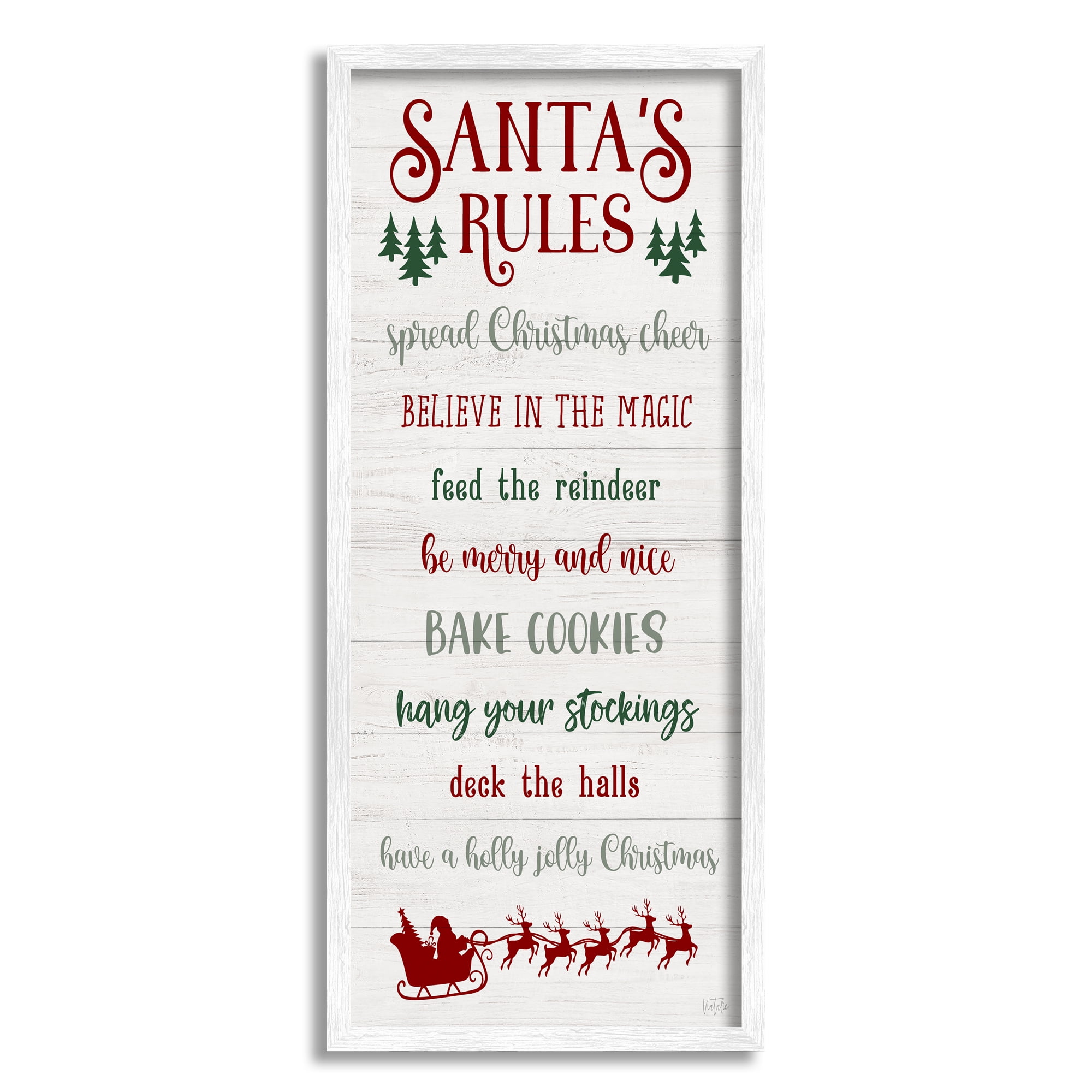 Stupell Industries Santa's Rules Holiday Holiday Painting White Framed Art Print Wall Art, 13 x 30