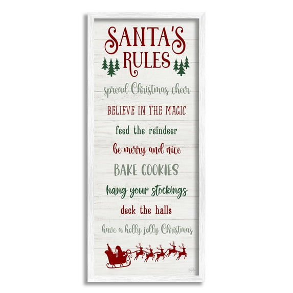 Stupell Industries Santa's Rules Holiday Holiday Painting White Framed Art Print Wall Art, 13 x 30