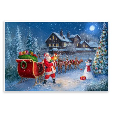 Stupell Industries Santa's Sleigh & Lantern Holiday Painting Unframed Art Prints Wall Art, 15 x 10