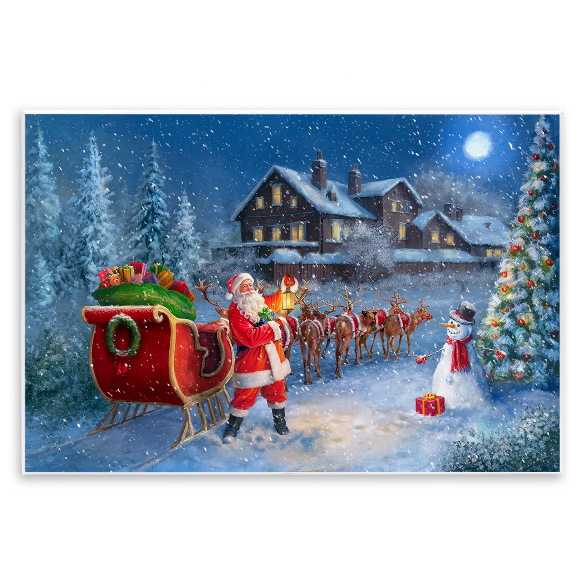Stupell Industries Santa's Sleigh & Lantern Holiday Painting Unframed Art Prints Wall Art, 19 x 13