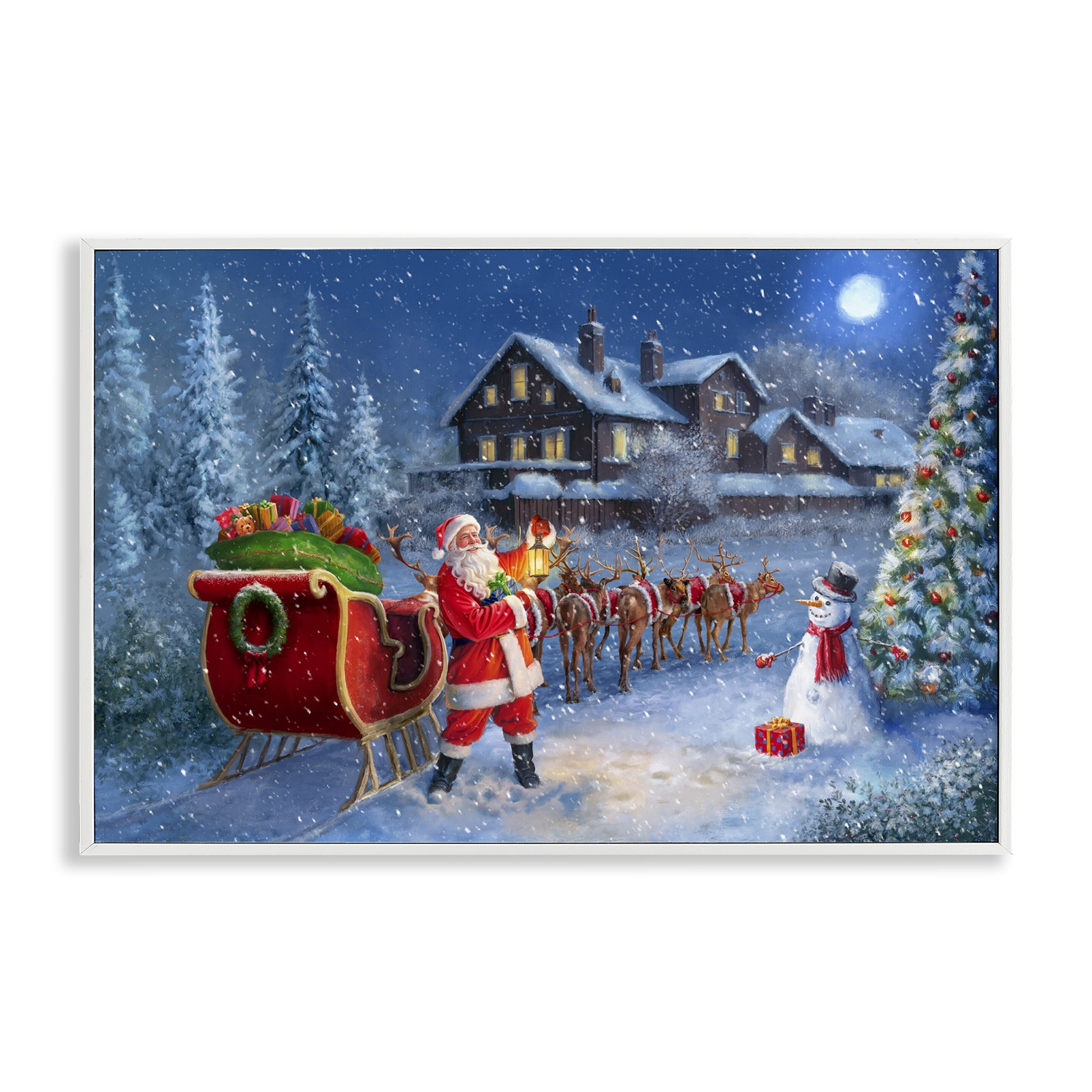 Stupell Industries Santa's Sleigh & Lantern Holiday Painting White Framed Art Prints Wall Art, 18 x 12