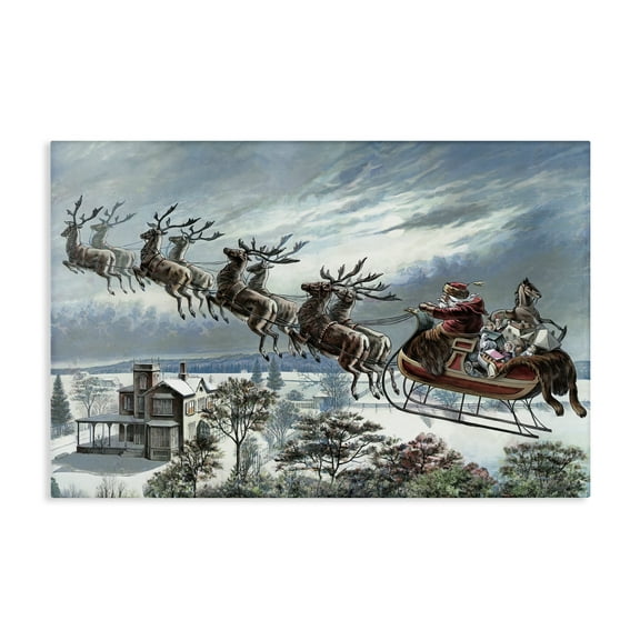 Stupell Industries Santa's Sleigh over Town Holiday Painting Wrapped Canvas Canvas Art Print Wall Art, 36 x 24