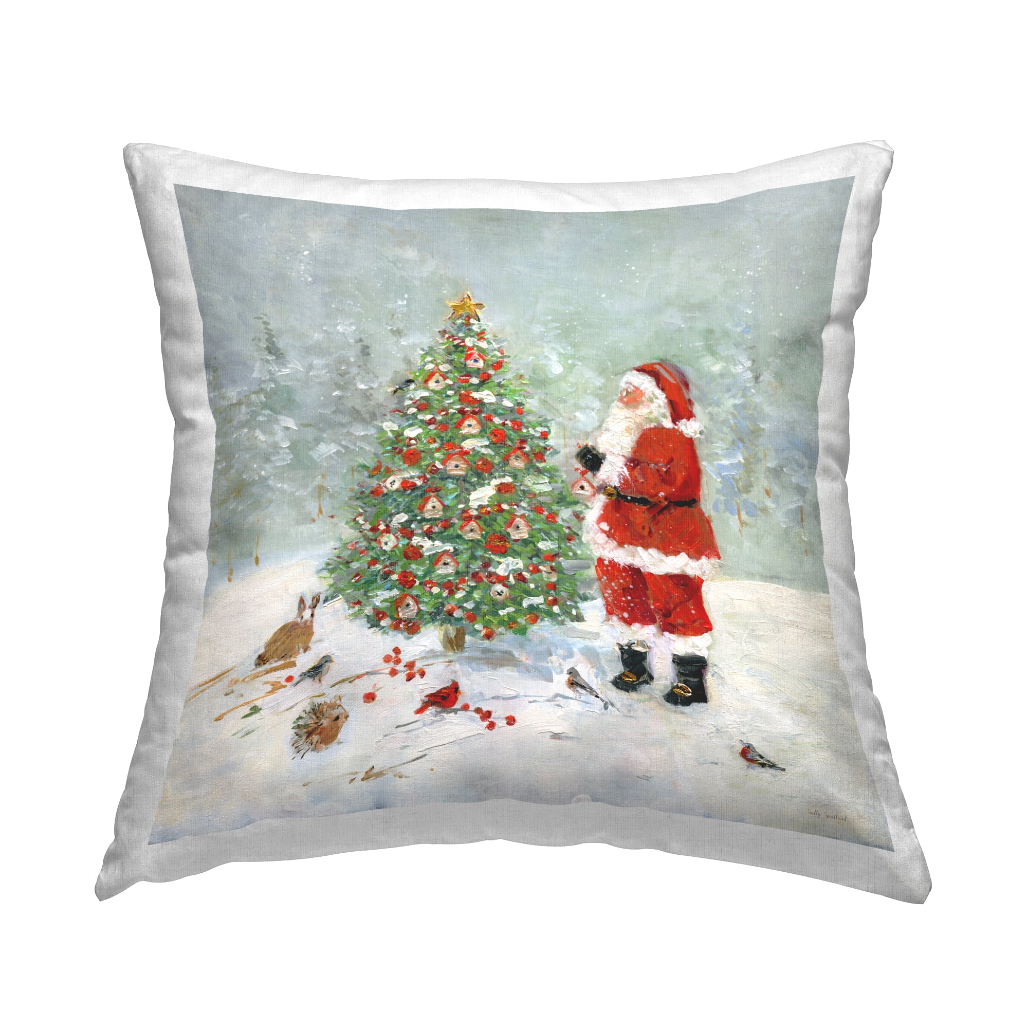Stupell Industries Santa with Birdhouse Tree Decorative Printed Throw Pillow, 18 x 18