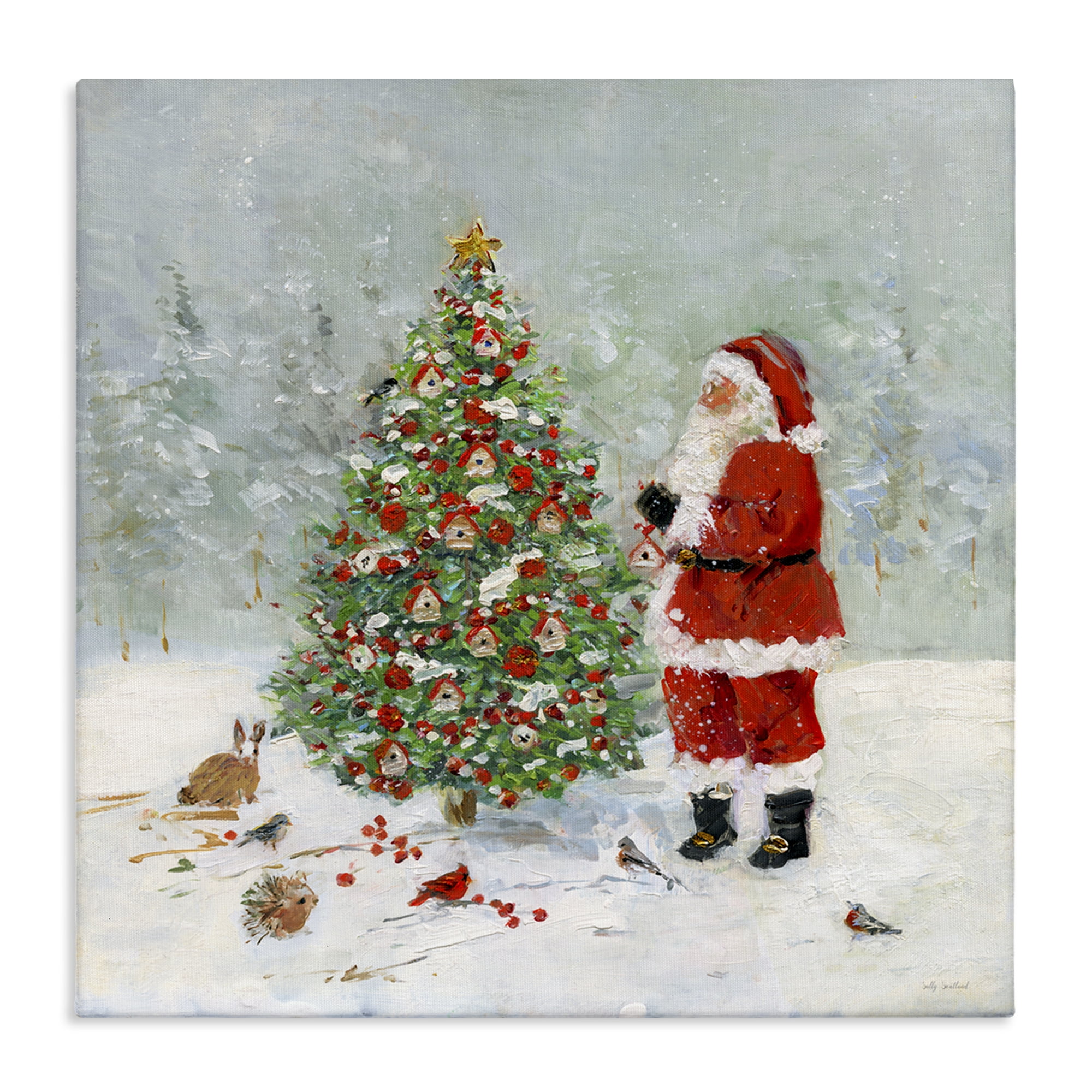 Stupell Industries Santa with Birdhouse Tree Holiday Painting Gallery Wrapped Canvas Art Prints Wall Art, 36 x 36