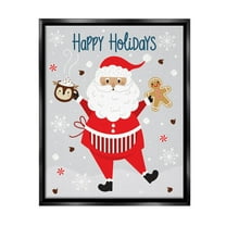 Stupell Industries Santa with Cocoa & Cookie Holiday Painting Black Floater Framed Canvas Art Print Wall Art, 17 x 21