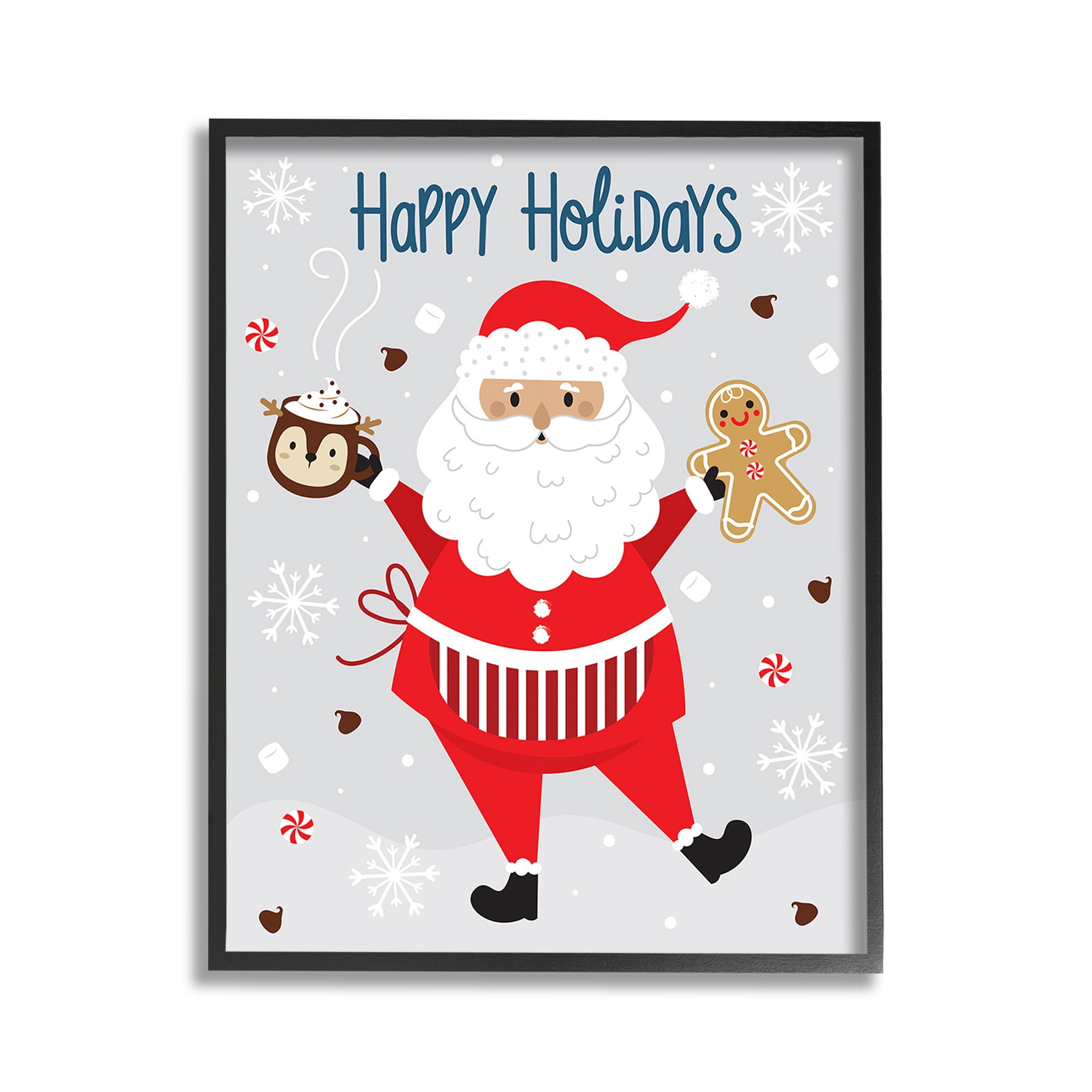 Stupell Industries Santa with Cocoa & Cookie Holiday Painting Black Framed Art Print Wall Art, 11 x 14