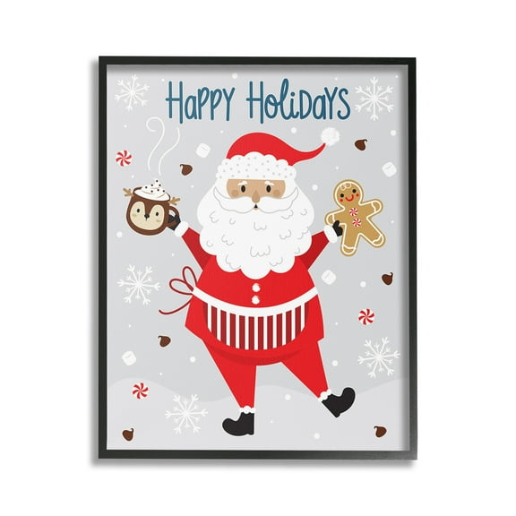 Stupell Industries Santa with Cocoa & Cookie Holiday Painting Black Framed Art Print Wall Art, 16 x 20