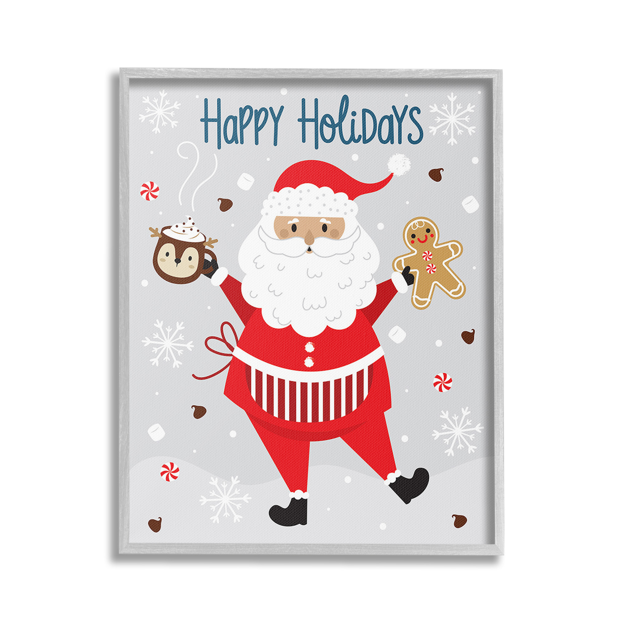 Stupell Industries Santa with Cocoa & Cookie Holiday Painting Gray Framed Art Print Wall Art, 24 x 30