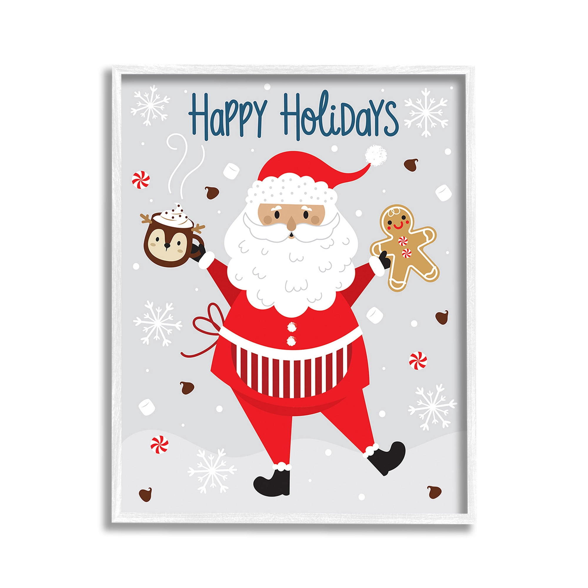 Stupell Industries Santa with Cocoa & Cookie Holiday Painting White Framed Art Print Wall Art, 11 x 14