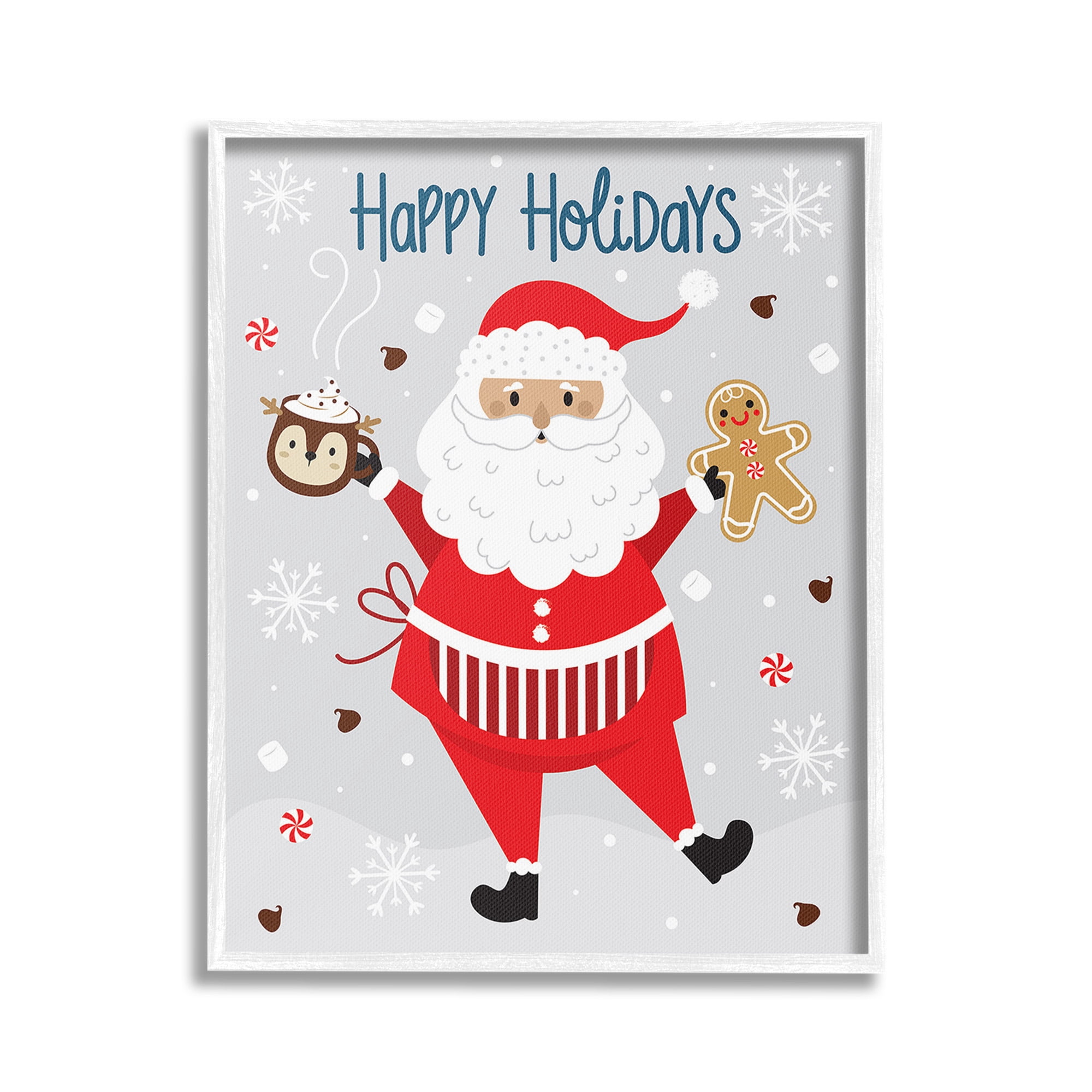 Stupell Industries Santa with Cocoa & Cookie Holiday Painting White Framed Art Print Wall Art, 24 x 30