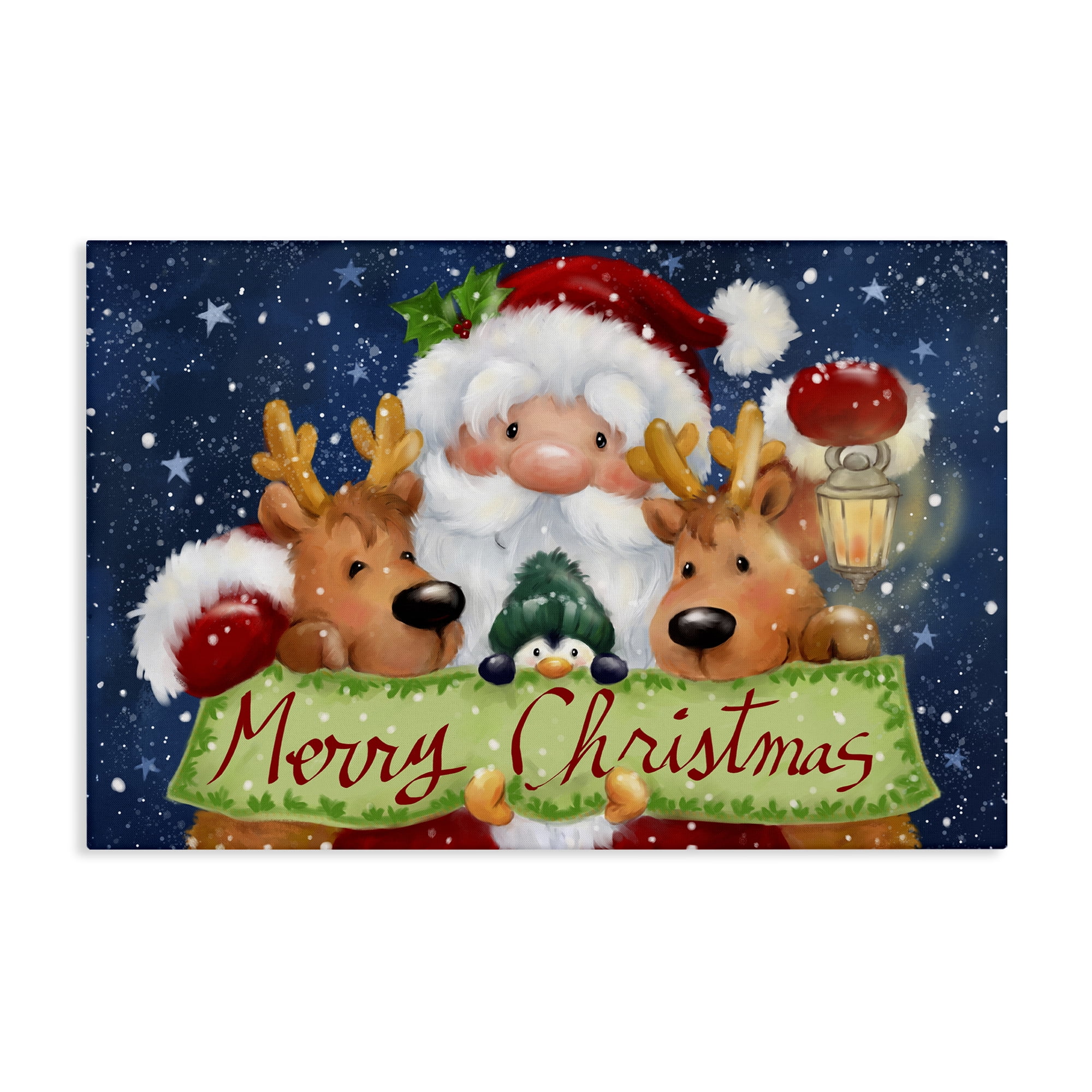 Stupell Industries Santa with Lantern Christmas Holiday Painting Gallery Wrapped Canvas Art Prints Wall Art, 30 x 20
