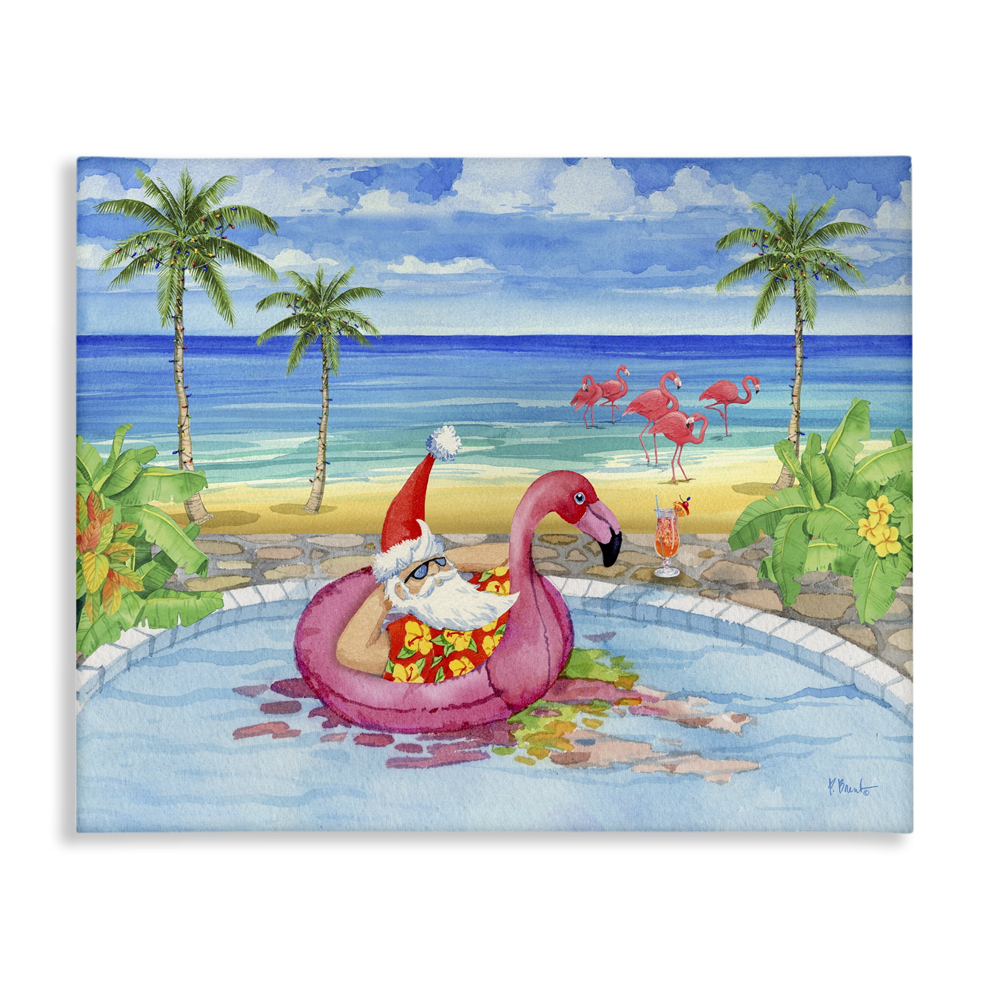 Stupell Industries Santa with Pool Float Holiday Painting Gallery Wrapped Canvas Art Prints Wall Art, 30 x 24