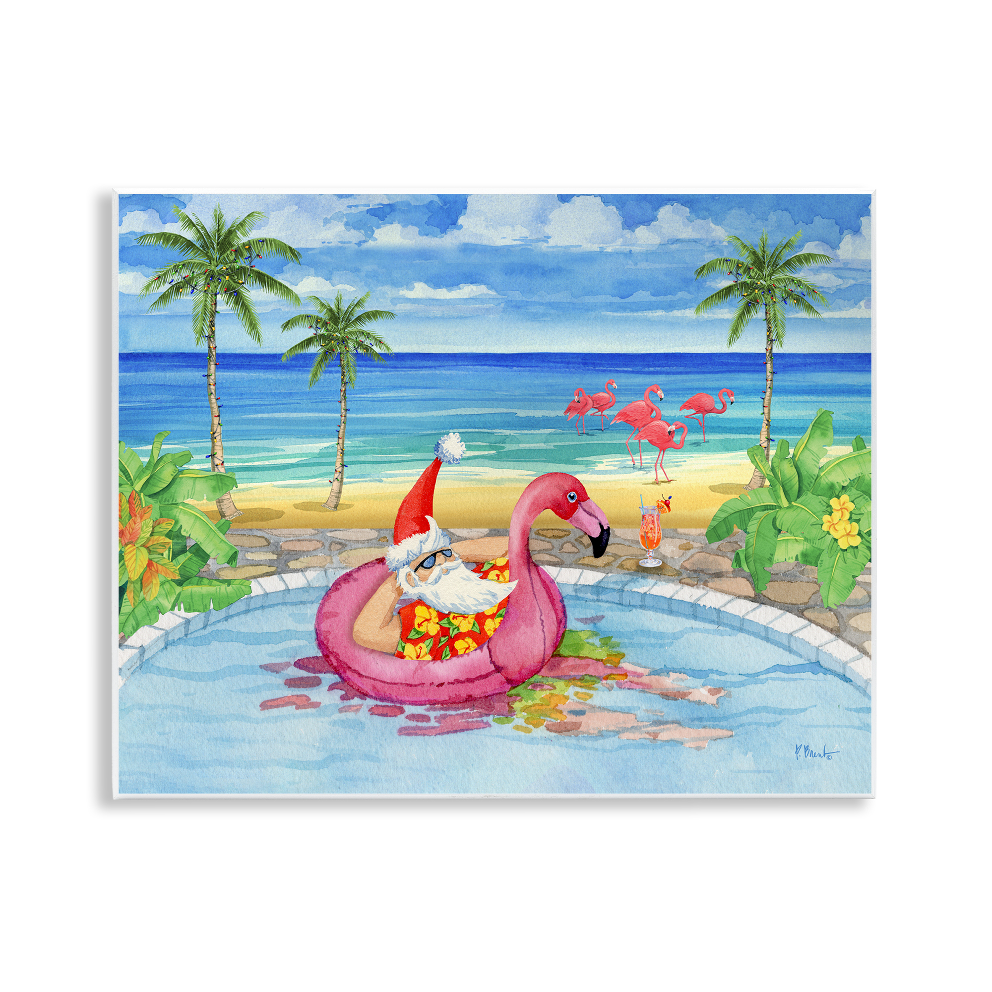 Stupell Industries Santa with Pool Float Holiday Painting Unframed Art Prints Wall Art, 14 x 11