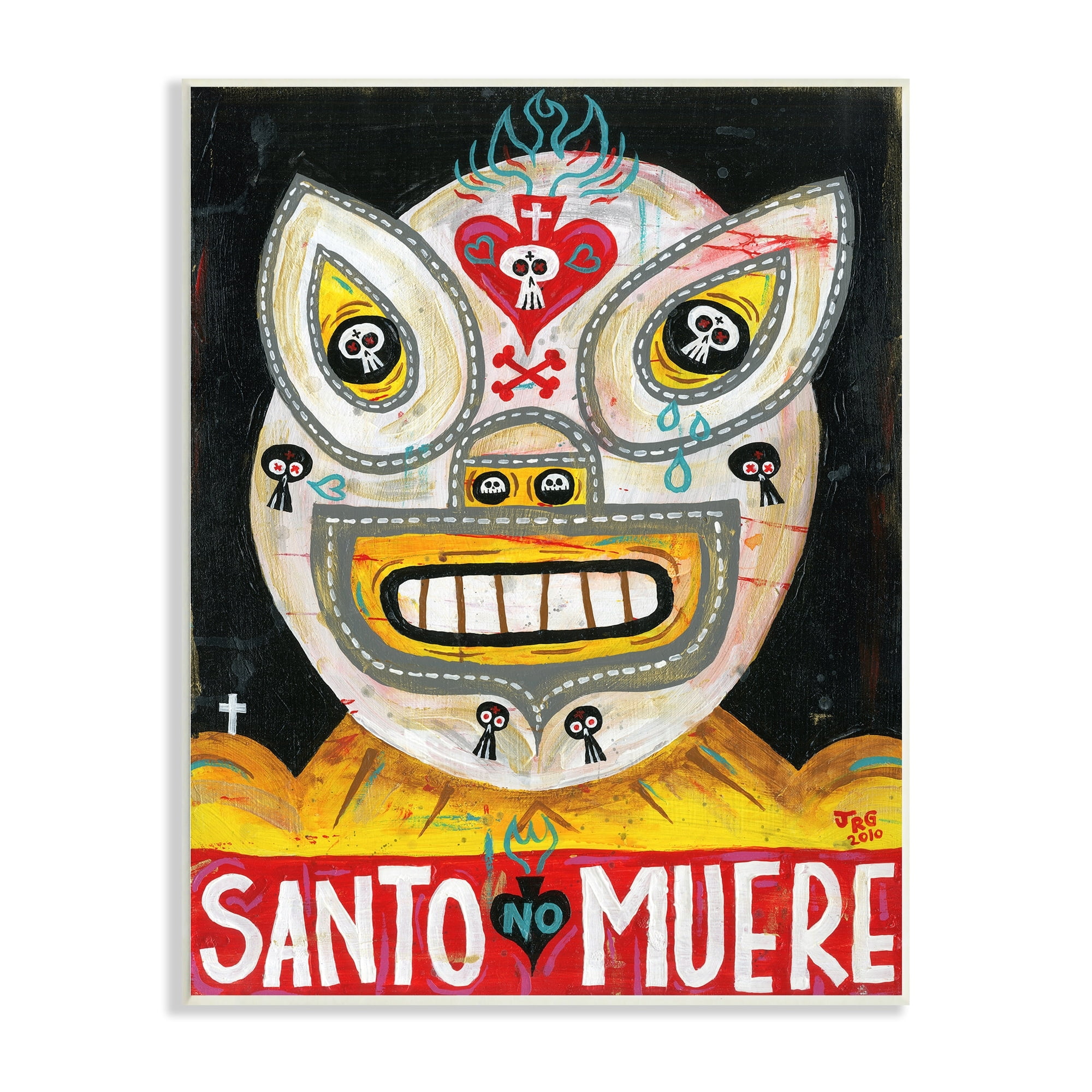 Stupell Industries Santo No Muere Mexican Wrestler Mask Skull Motif Wood Wall Art, 13 x 19, Design by Jorge R. Gutierrez