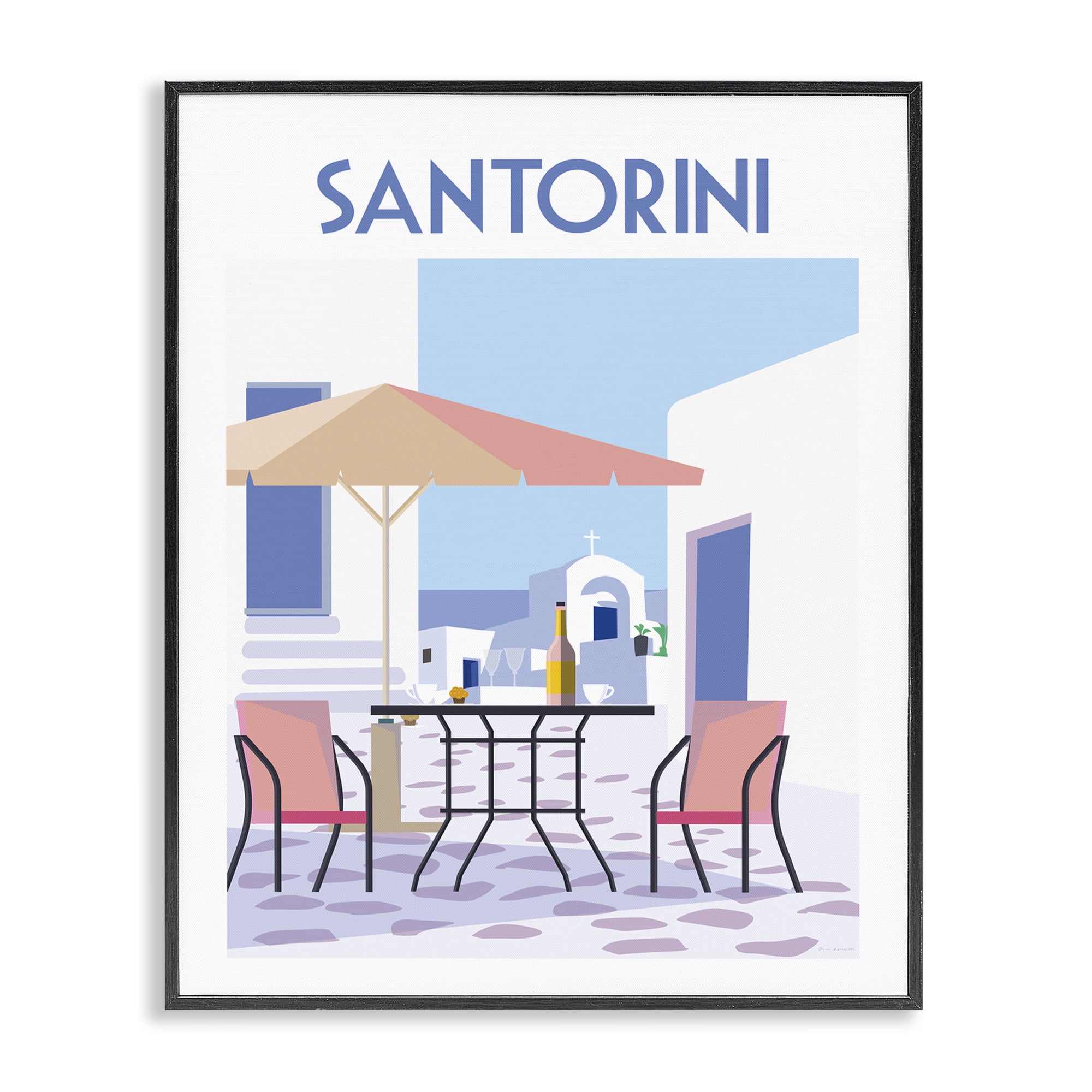Stupell Industries Santorini Bistro Poster Scenic & Cityscapes Painting Black Framed Art Print Wall Art, 16 x 20