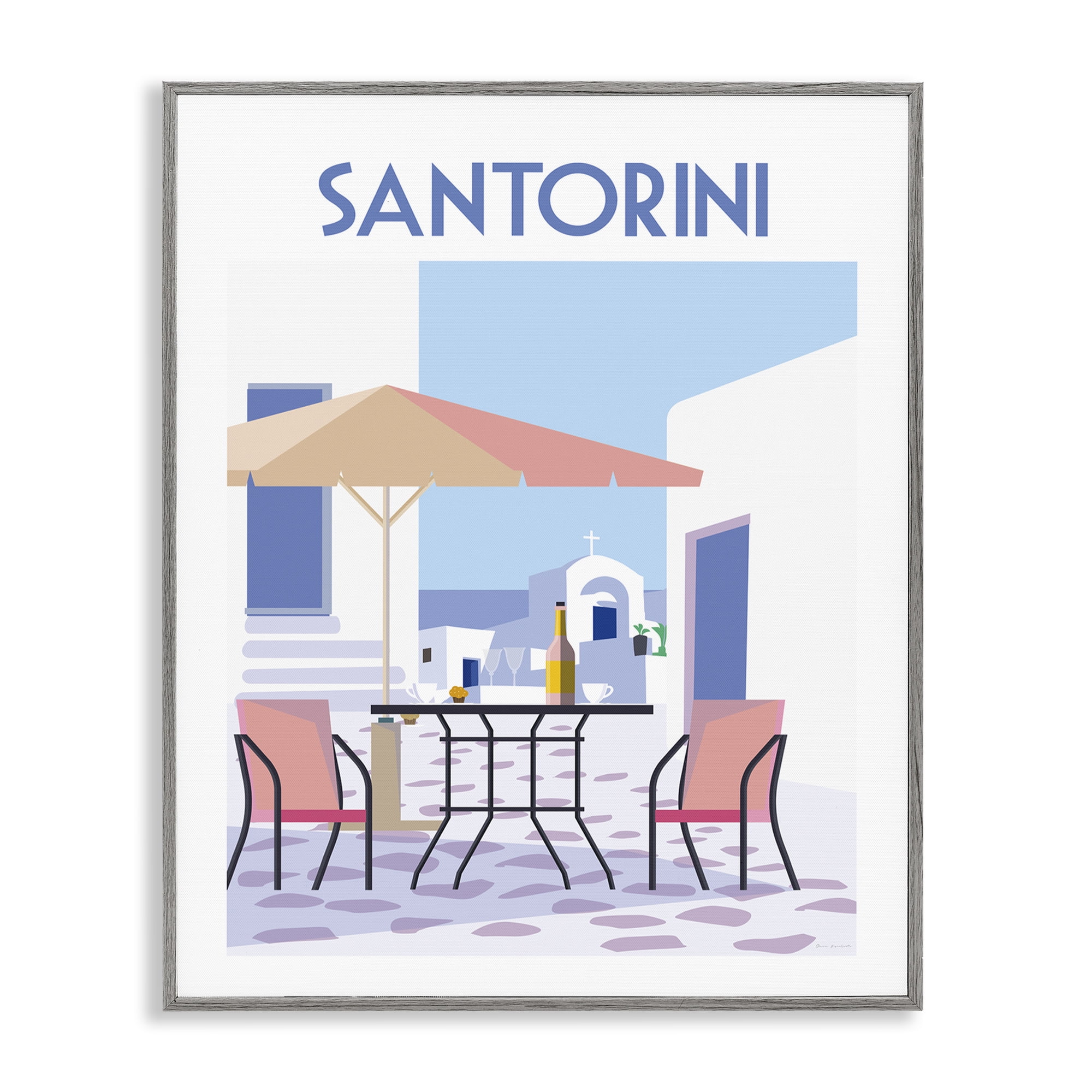 Stupell Industries Santorini Bistro Poster Scenic & Cityscapes Painting Gray Framed Art Print Wall Art, 11 x 14