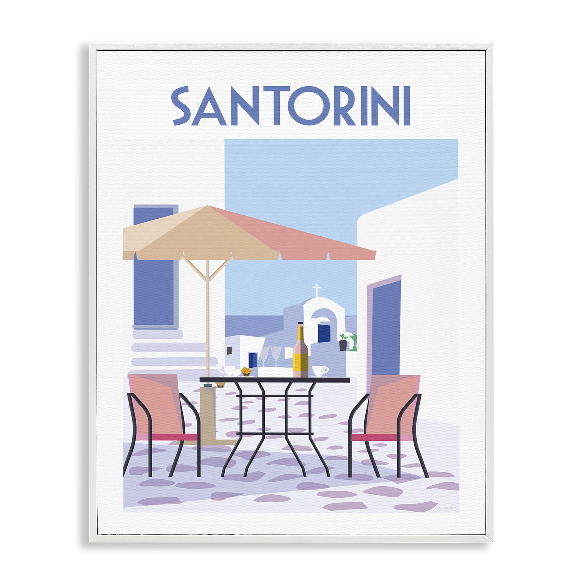 Stupell Industries Santorini Bistro Poster Scenic & Cityscapes Painting White Framed Art Print Wall Art, 16 x 20