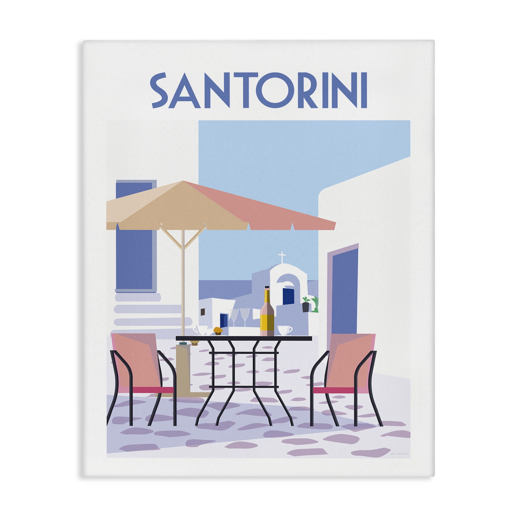 Stupell Industries Santorini Bistro Poster Scenic & Cityscapes Painting Wrapped Canvas Art Print Wall Art, 16 x 20