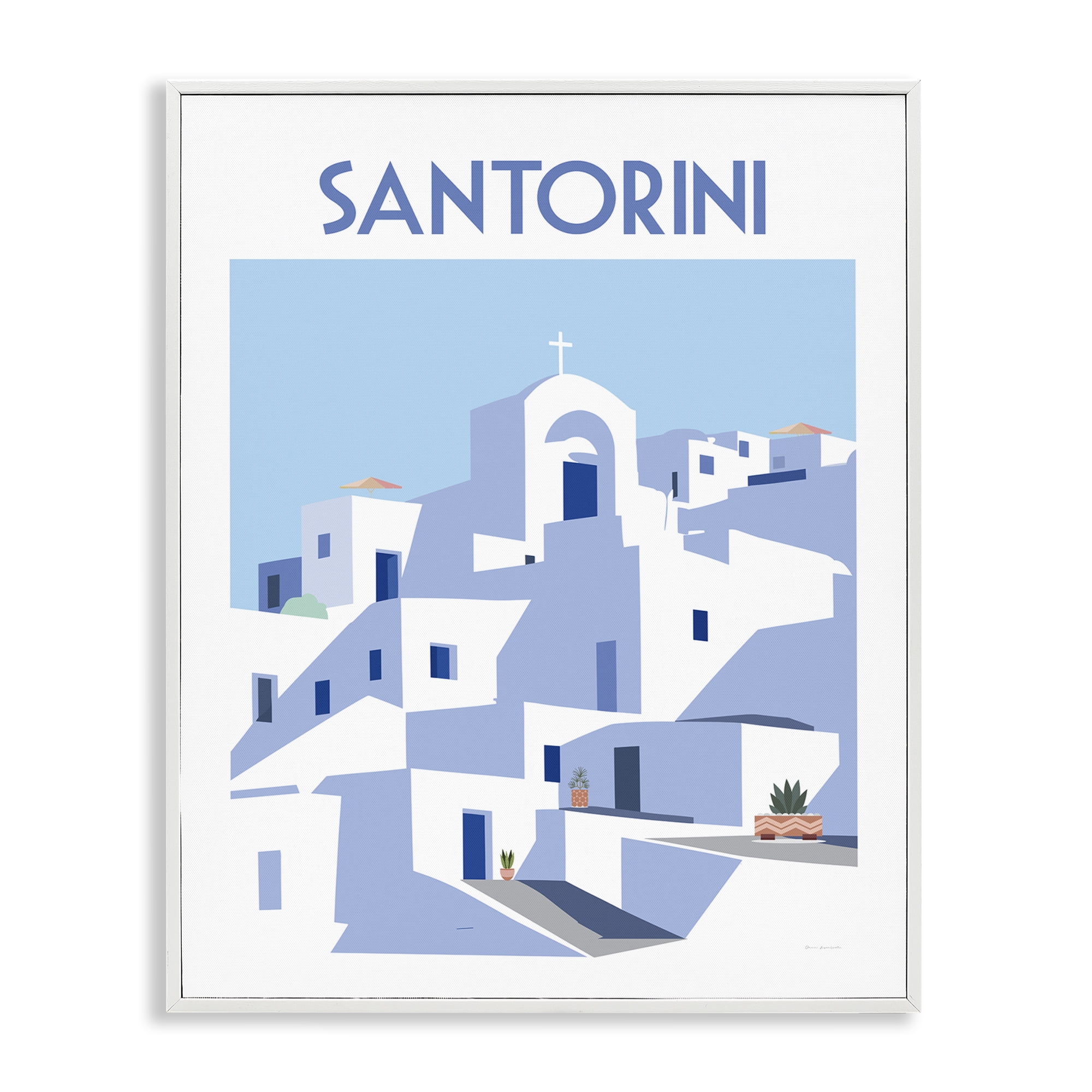 Stupell Industries Santorini City Architecture Scenic & Cityscapes Painting White Framed Art Print Wall Art, 16 x 20