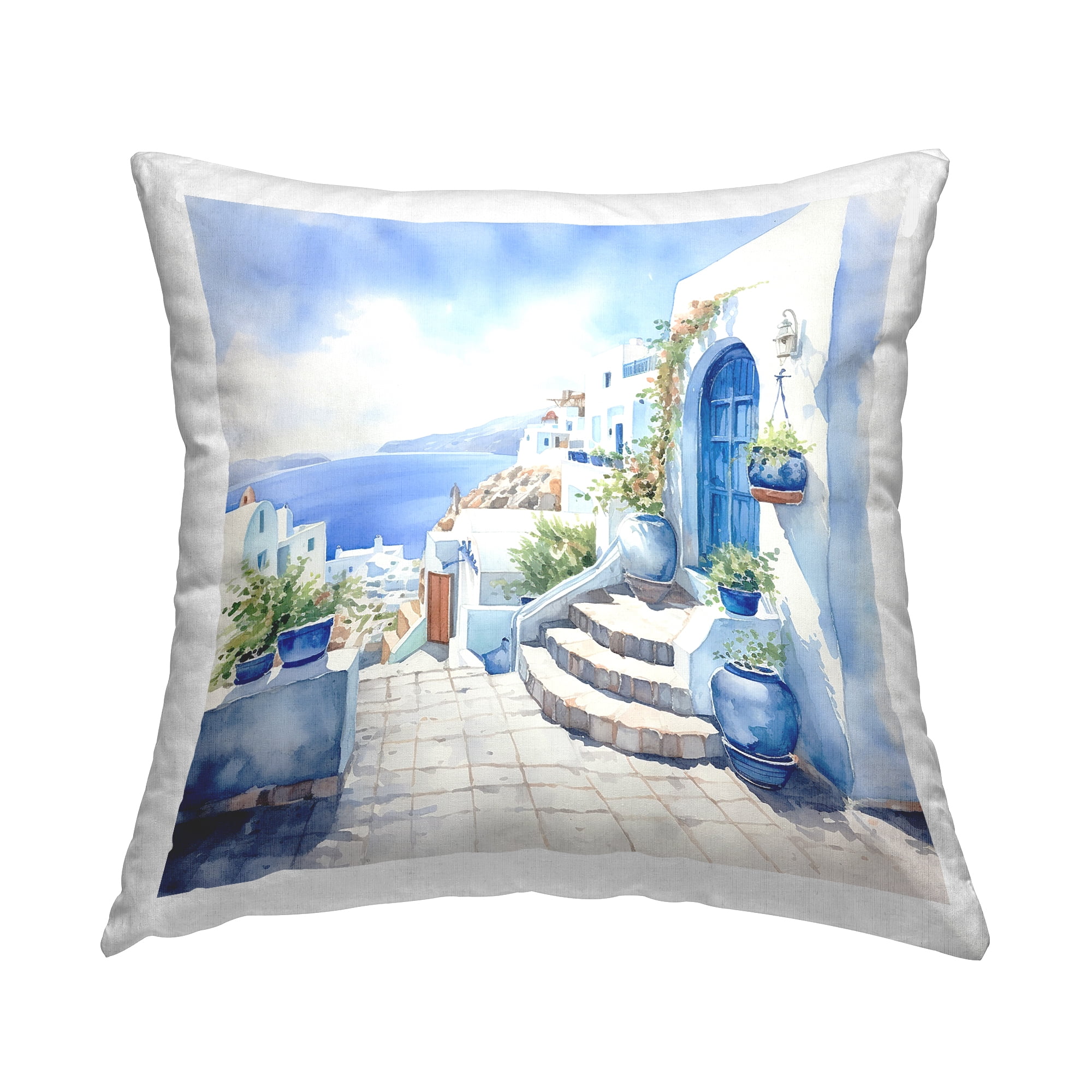 Stupell Industries Santorini City Buildings Decorative Printed Throw Pillow, 18 x 18