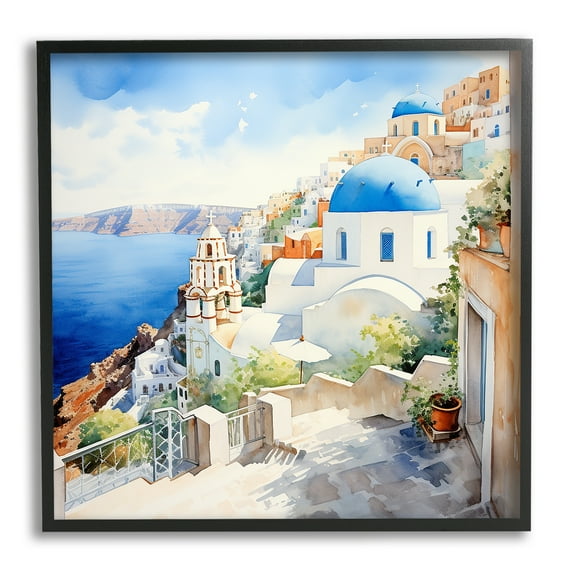 Stupell Industries Santorini City Landscape Travel & Places Painting Black Framed Art Print Wall Art, 17 x 17