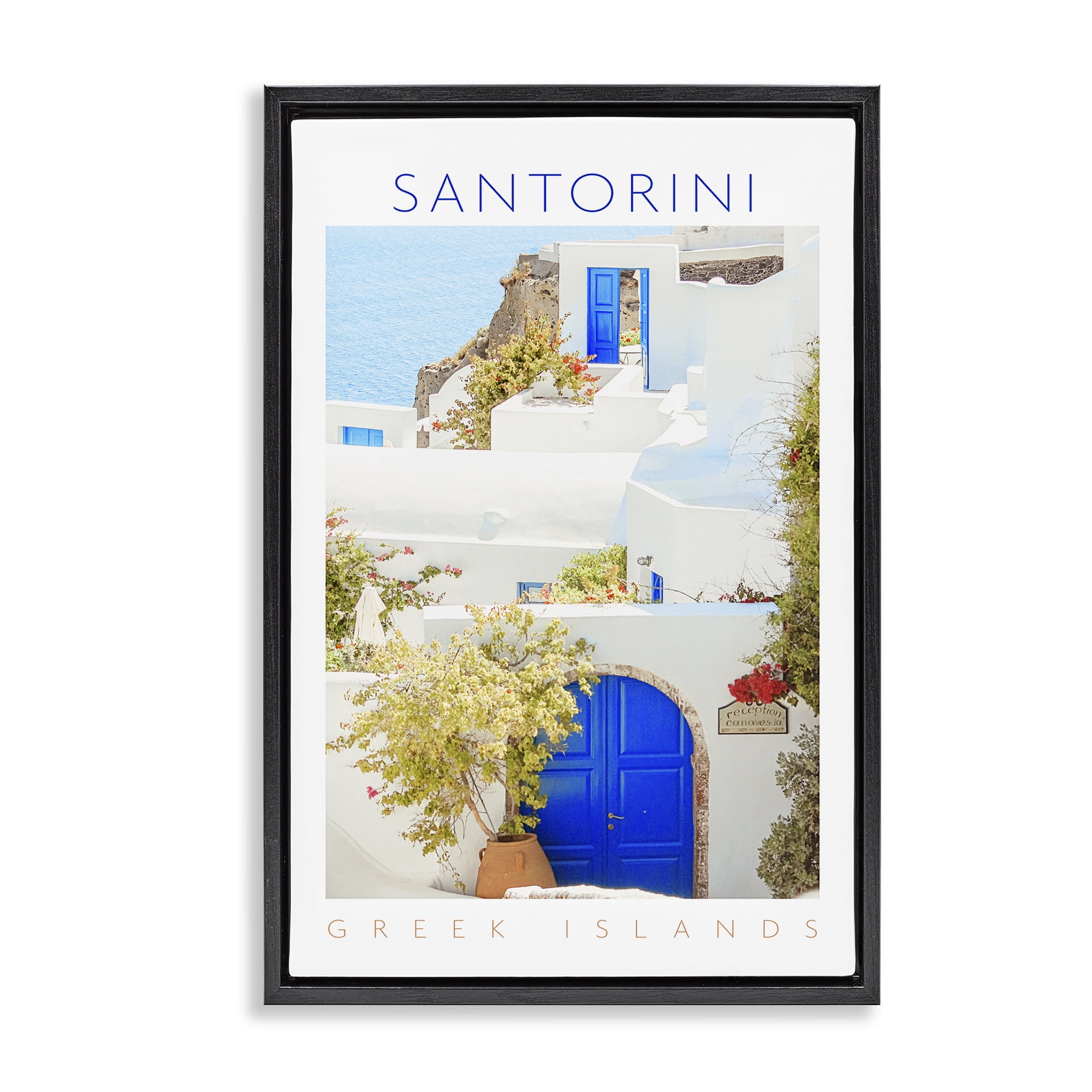 Stupell Industries Santorini Greek Islands Black Framed Floater Canvas Wall Art, design by Erin Marie