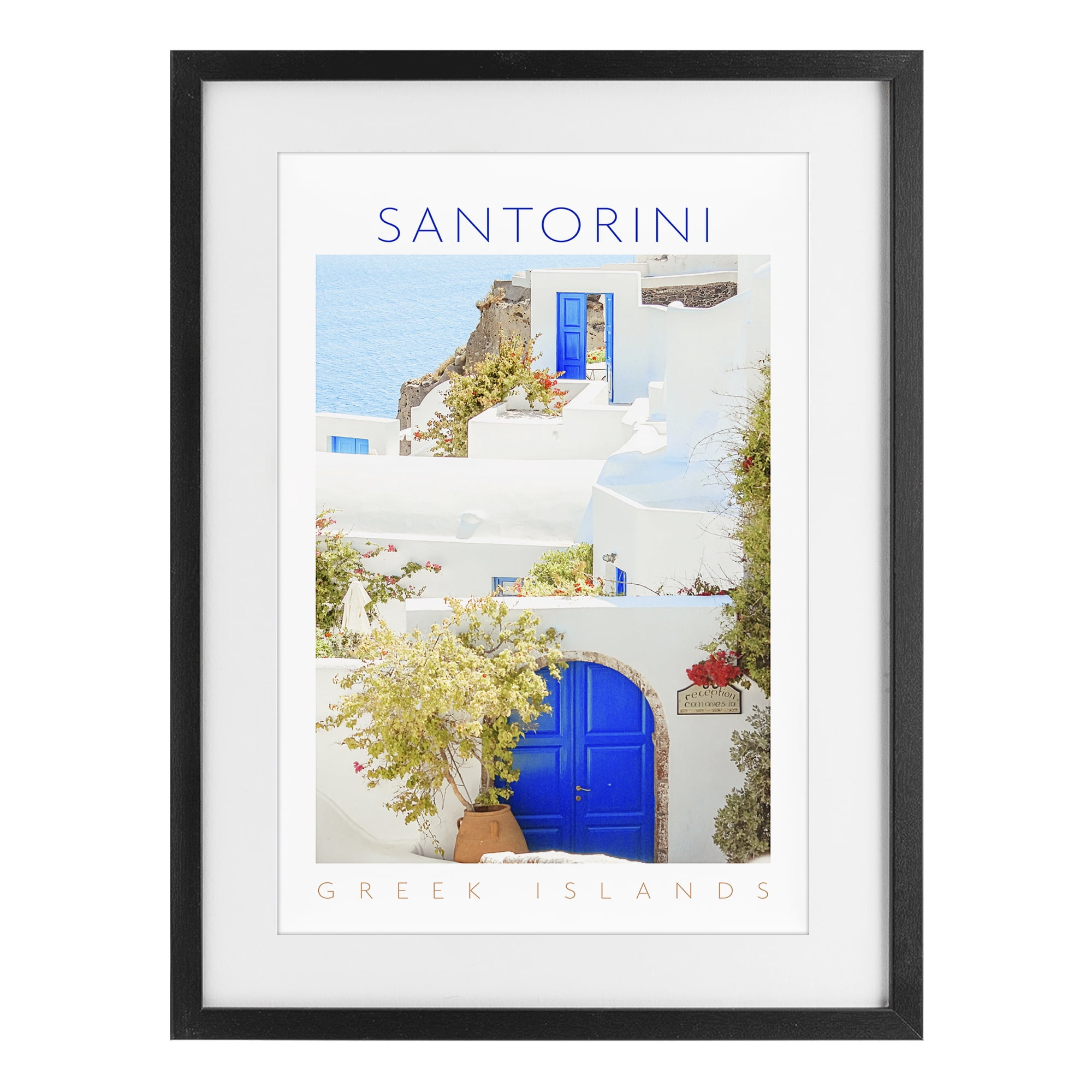 Stupell Industries Santorini Greek Islands Black Framed Print Under Glass, design by Erin Marie