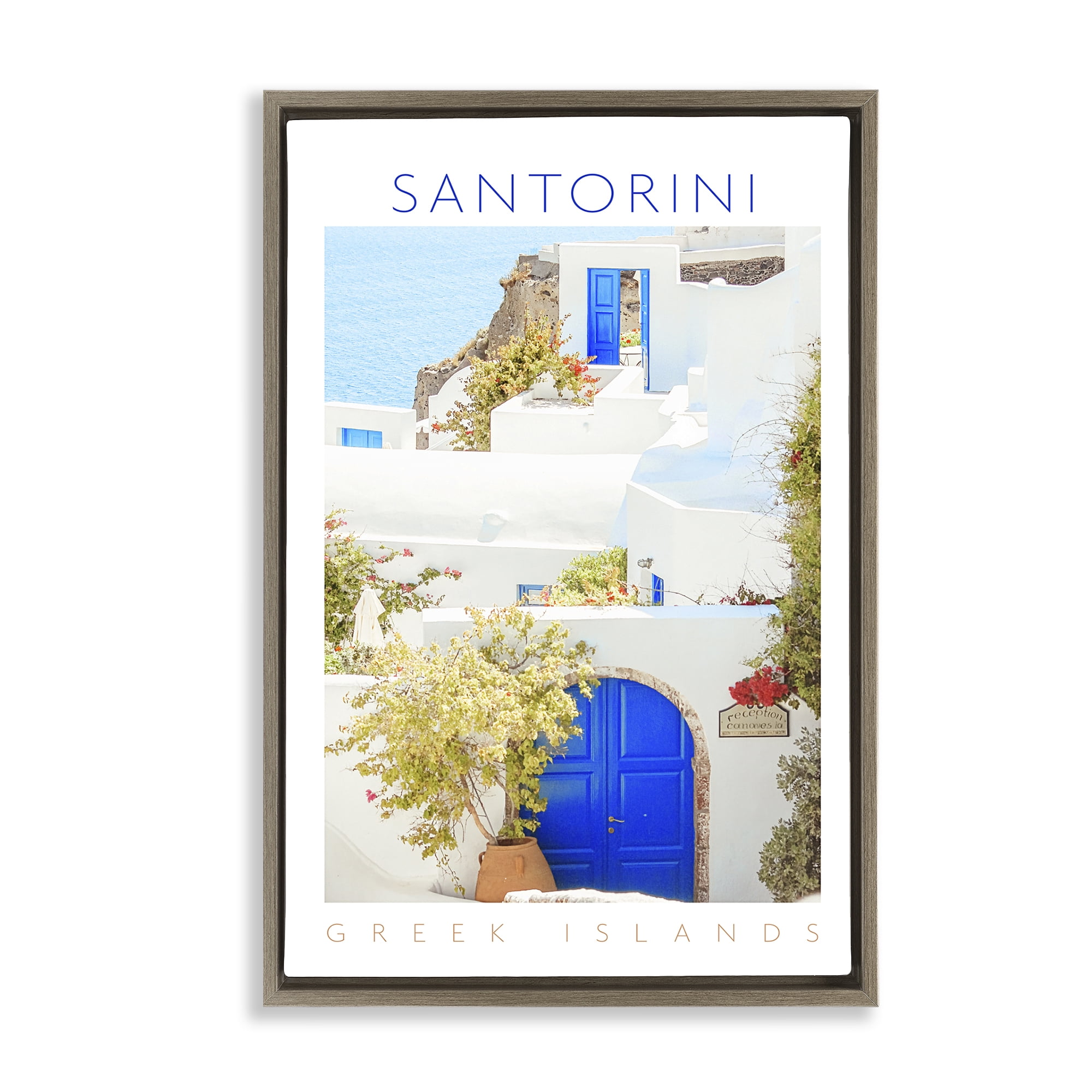 Stupell Industries Santorini Greek Islands Brown Framed Floater Canvas Wall Art, design by Erin Marie