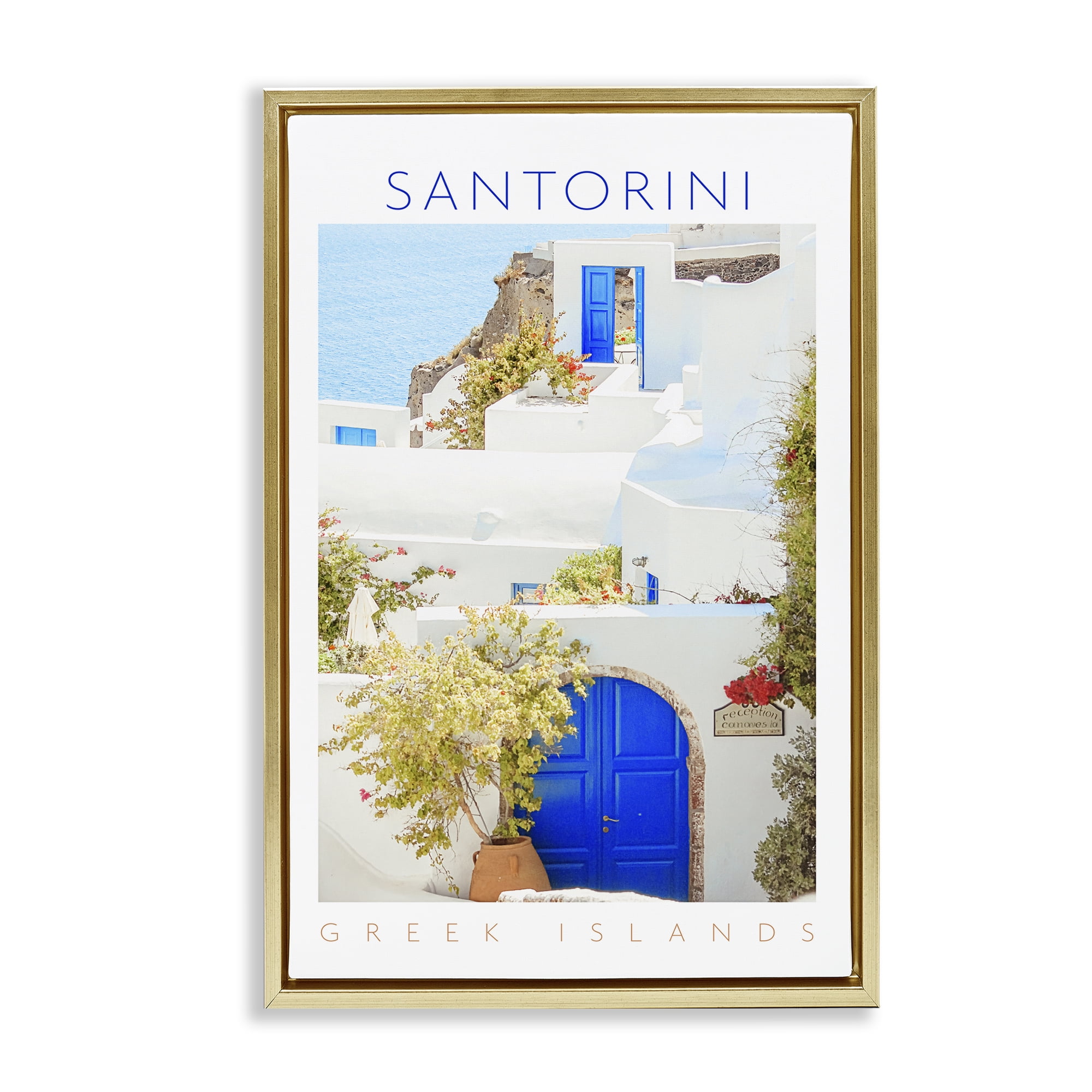 Stupell Industries Santorini Greek Islands Gold Framed Floater Canvas Wall Art, design by Erin Marie